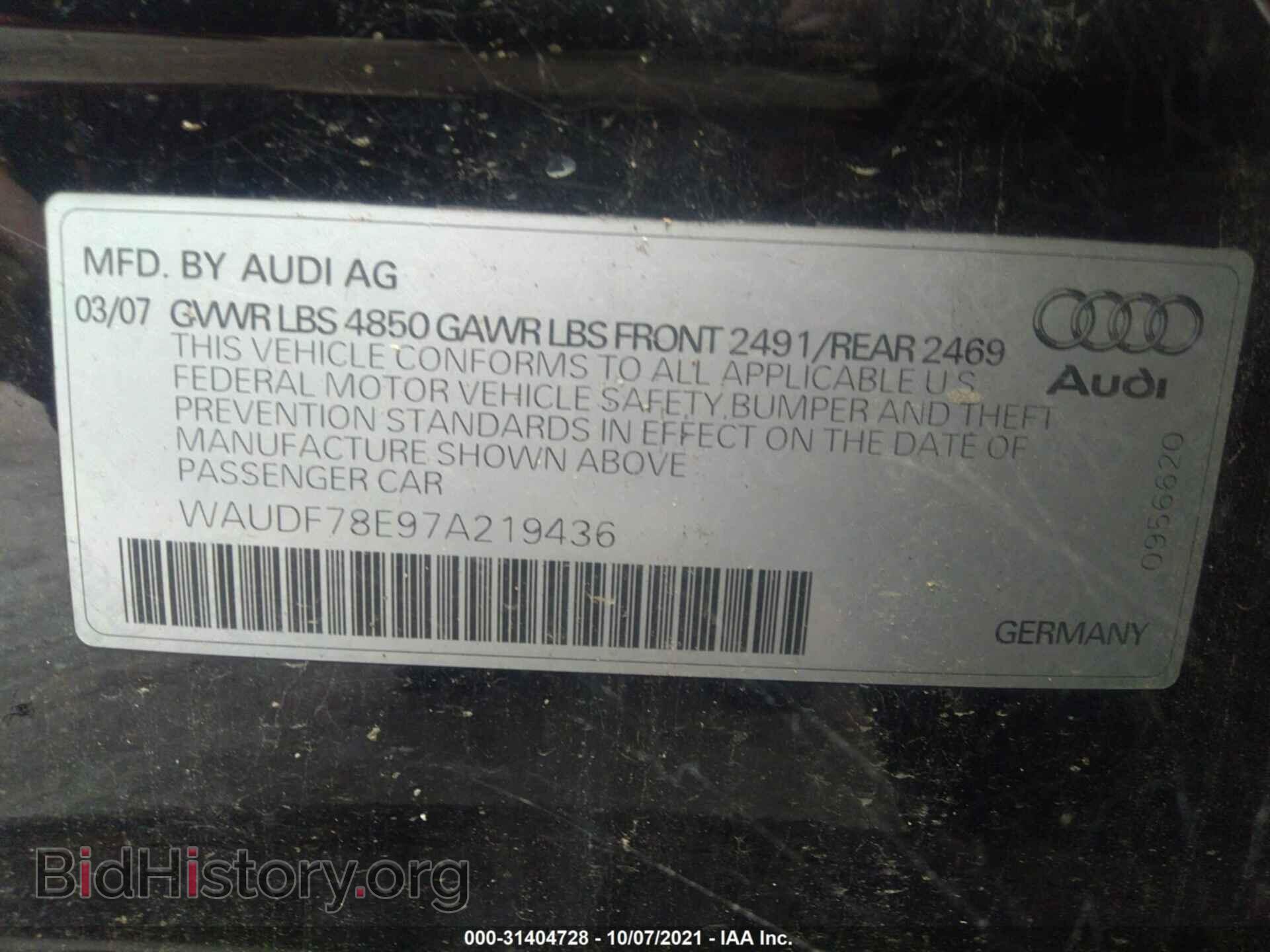 2007 AUDI A4 - VIN: WAUDF78E97A219436 - Photo 9