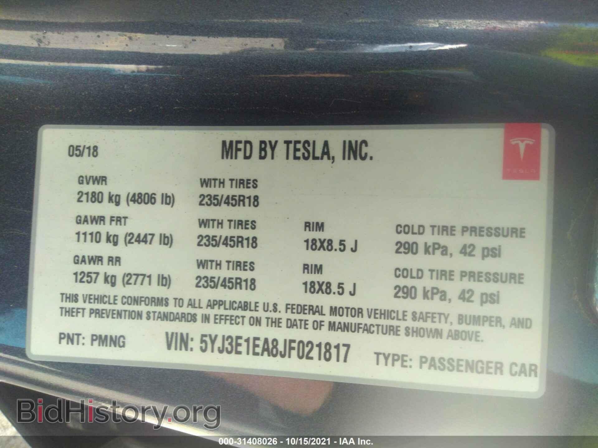 2018 TESLA MODEL 3 - VIN: 5YJ3E1EA8JF021817 - Photo 9