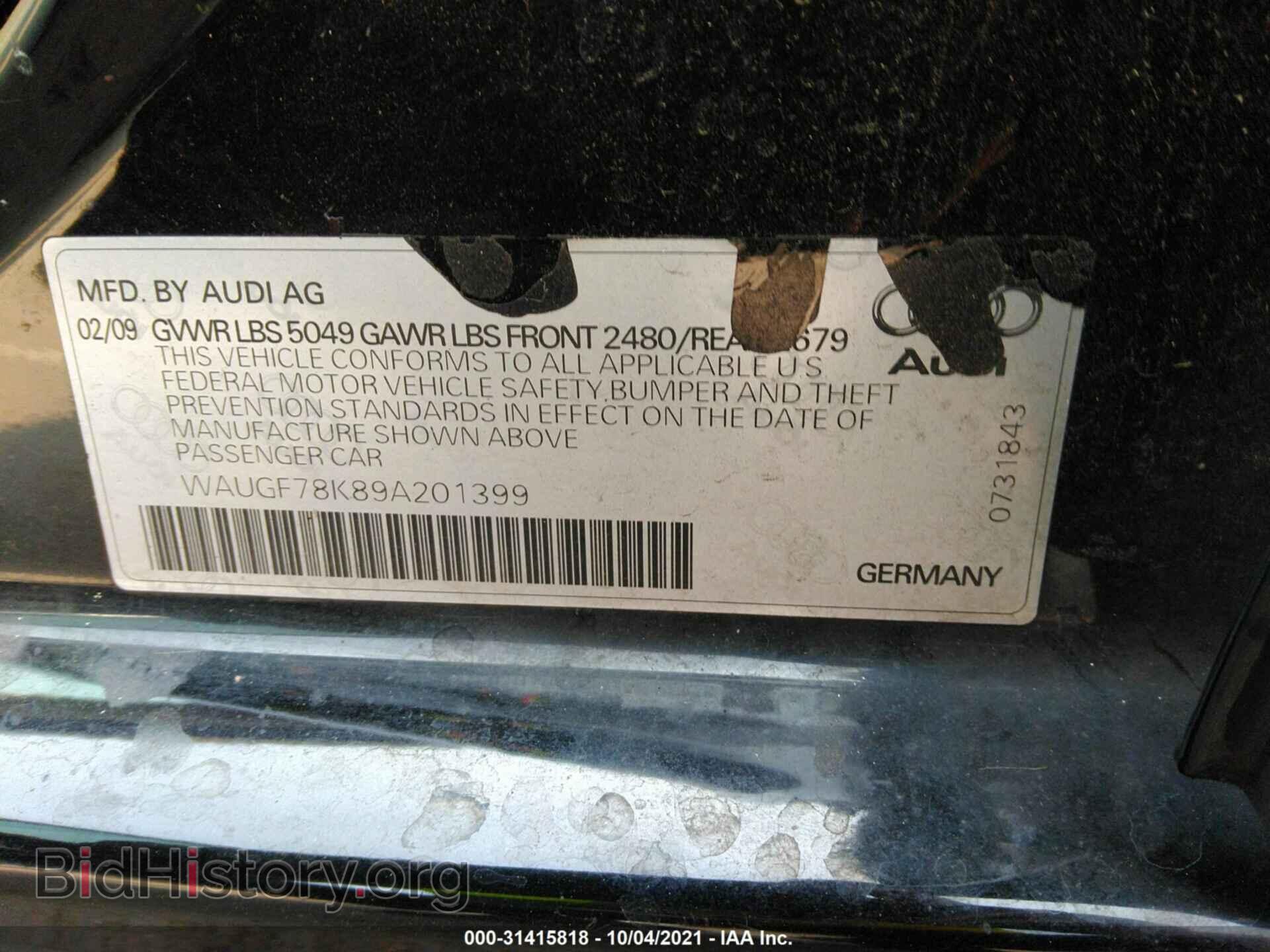 2009 AUDI A4 - VIN: WAUGF78K89A201399 - Фото 9