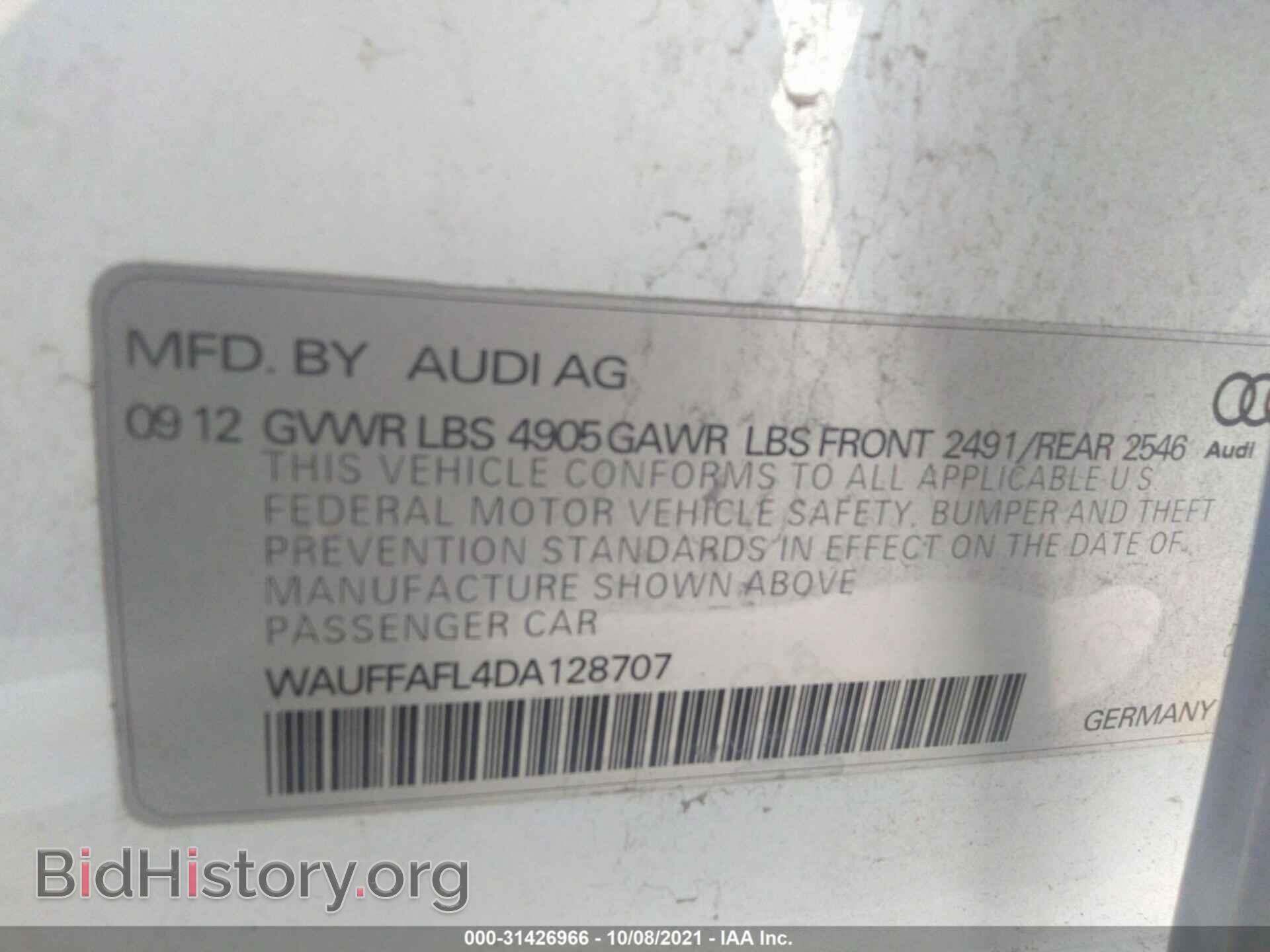 2013 AUDI A4 - VIN: WAUFFAFL4DA128707 - Photo 9