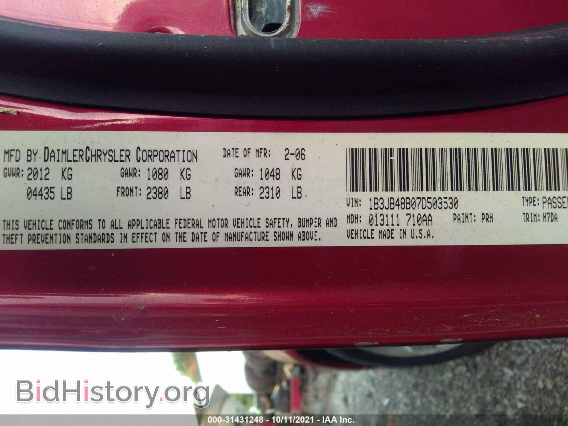 2007 DODGE CALIBER - VIN: 1B3JB48B07D503530 - Фото 9