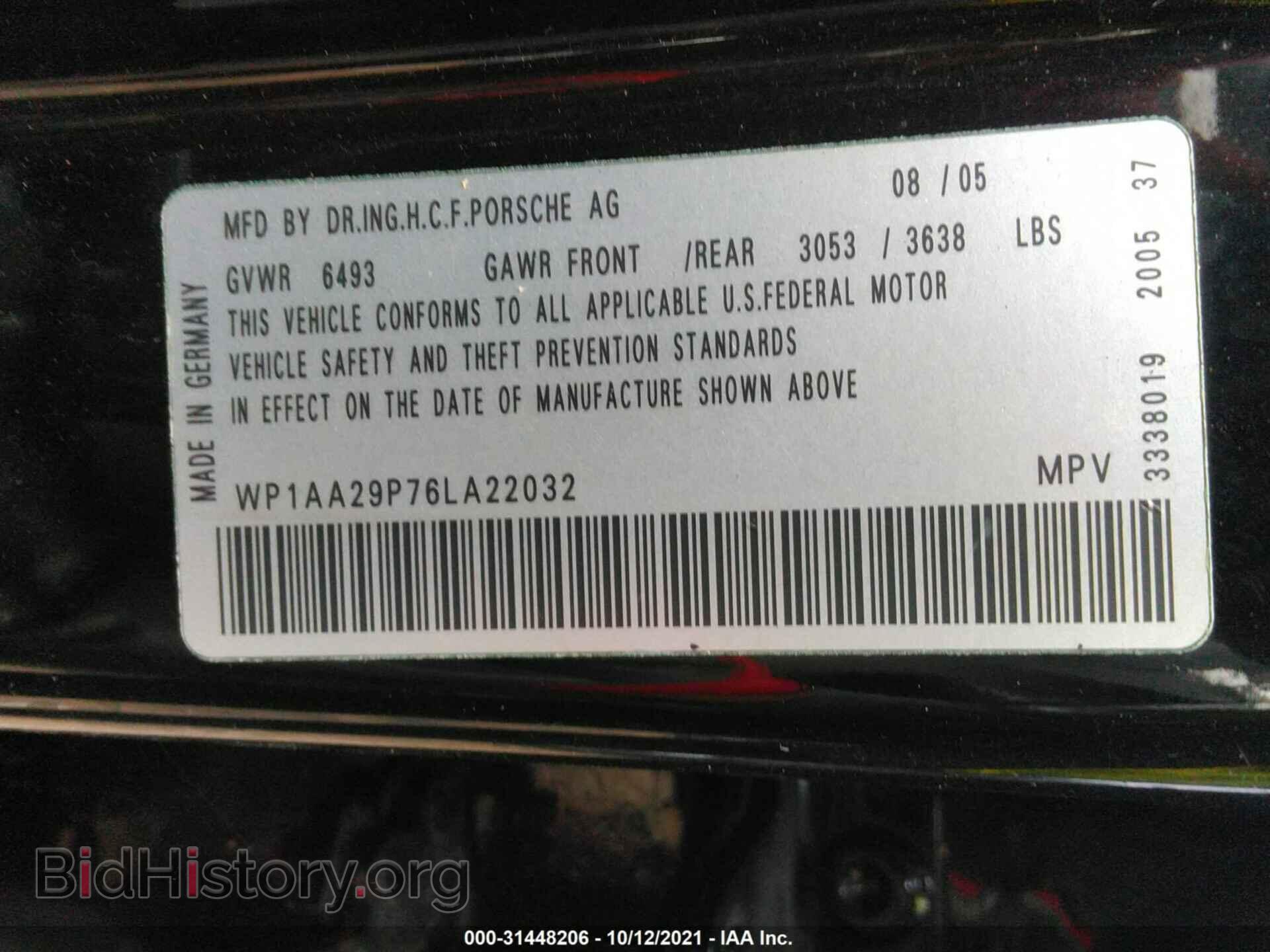 2006 PORSCHE CAYENNE - VIN: WP1AA29P76LA22032 - Фото 9