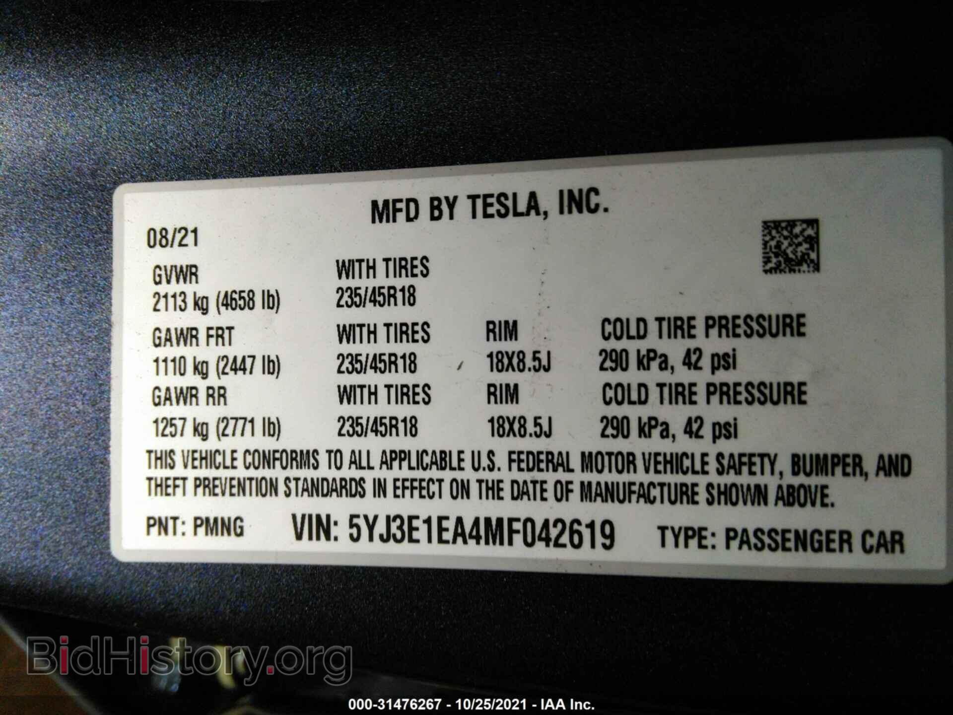 2021 TESLA MODEL 3 - VIN: 5YJ3E1EA4MF042619 - Photo 9