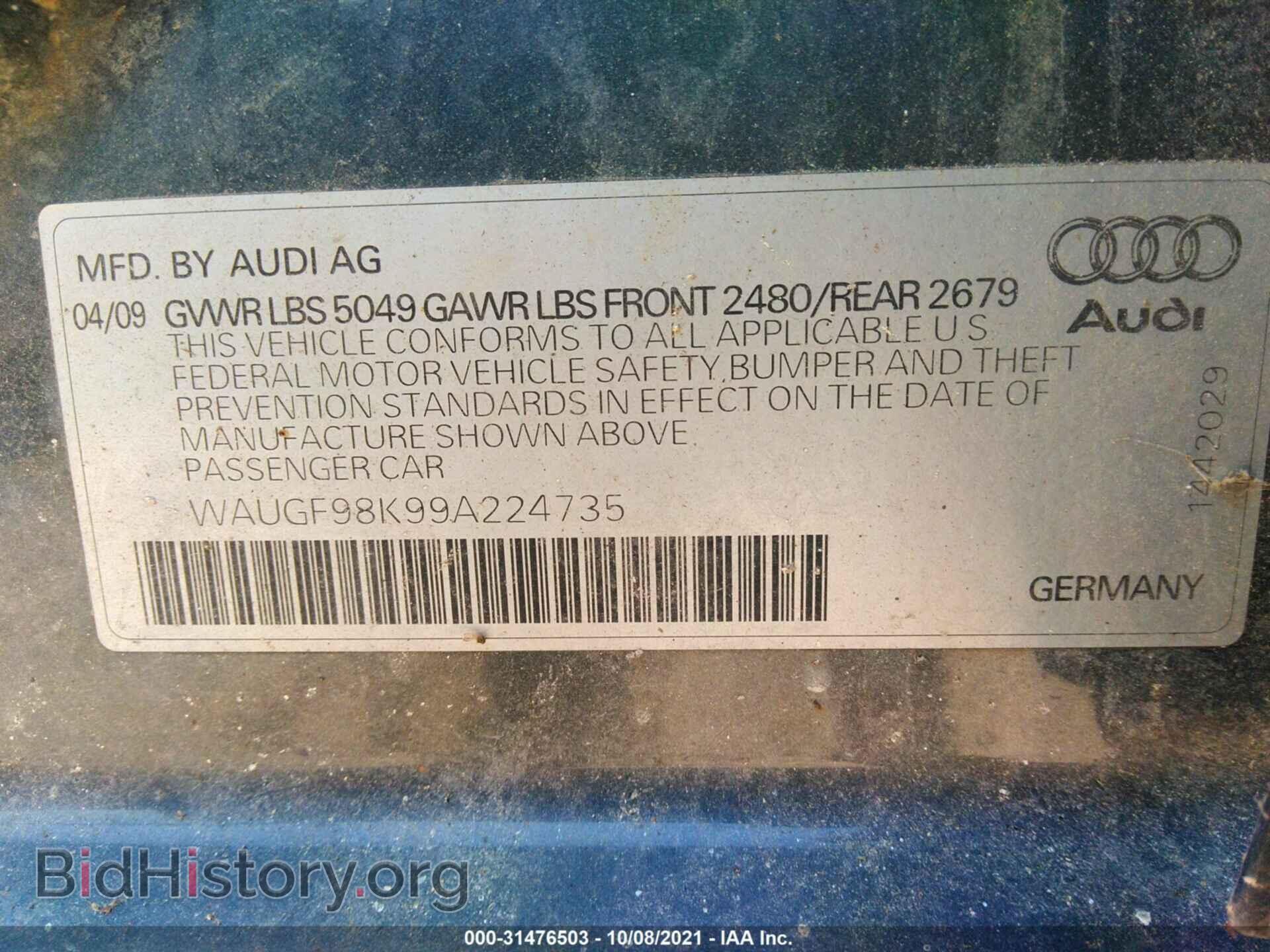 2009 AUDI A4 - VIN: WAUGF98K99A224735 - Фото 9
