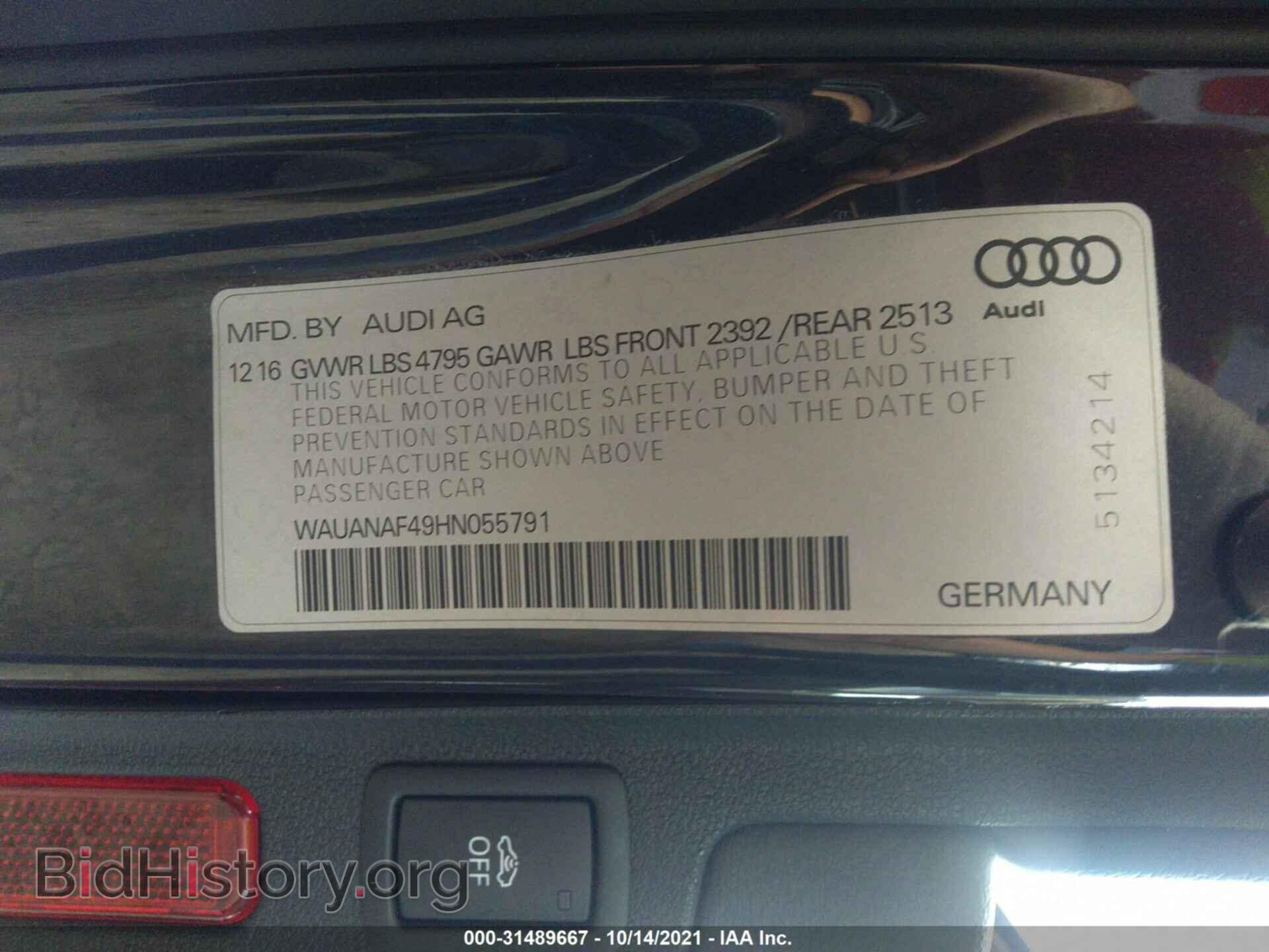 2017 AUDI A4 - VIN: WAUANAF49HN055791 - Фото 9