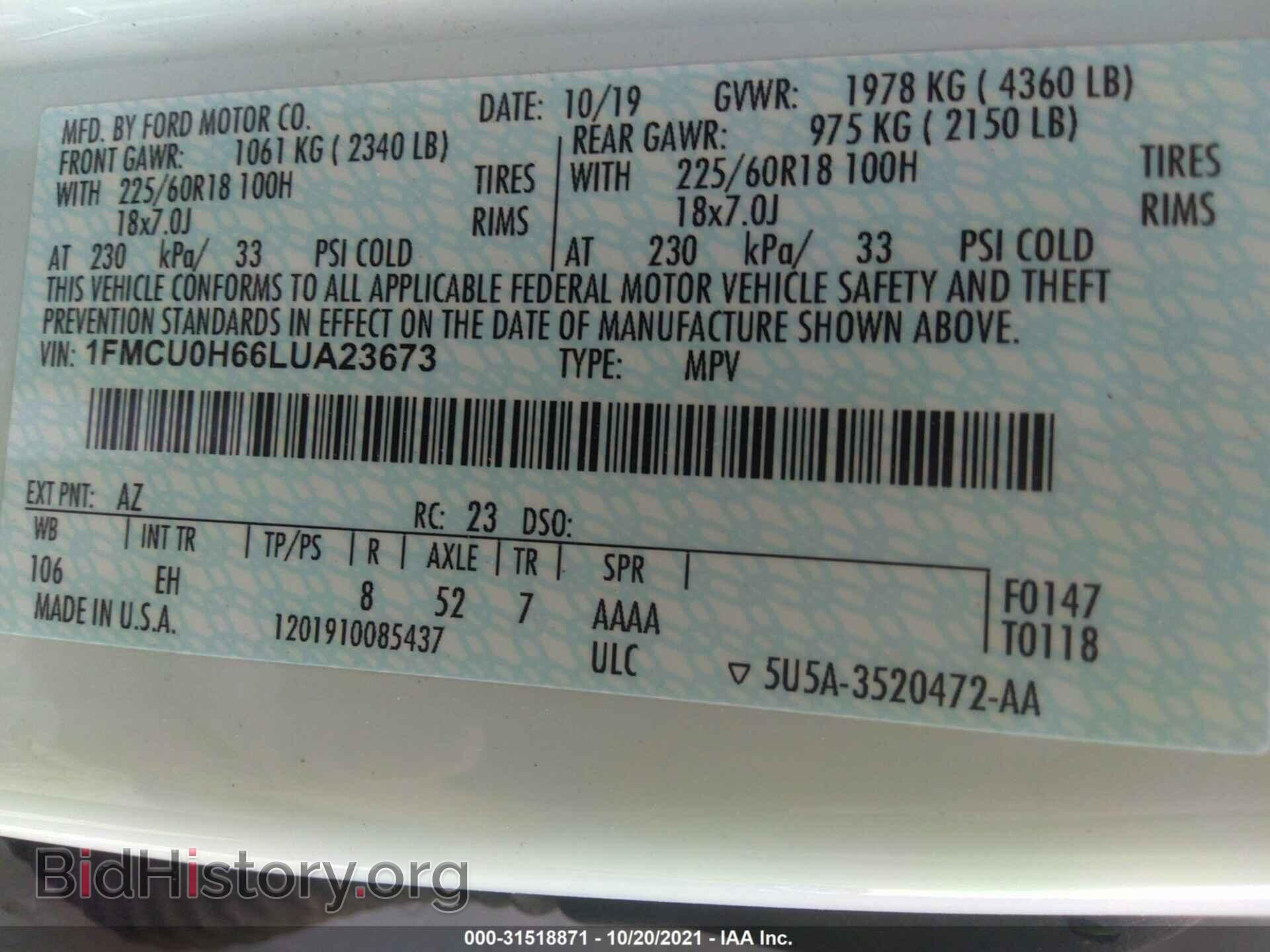 2020 FORD ESCAPE - VIN: 1FMCU0H66LUA23673 - Photo 9