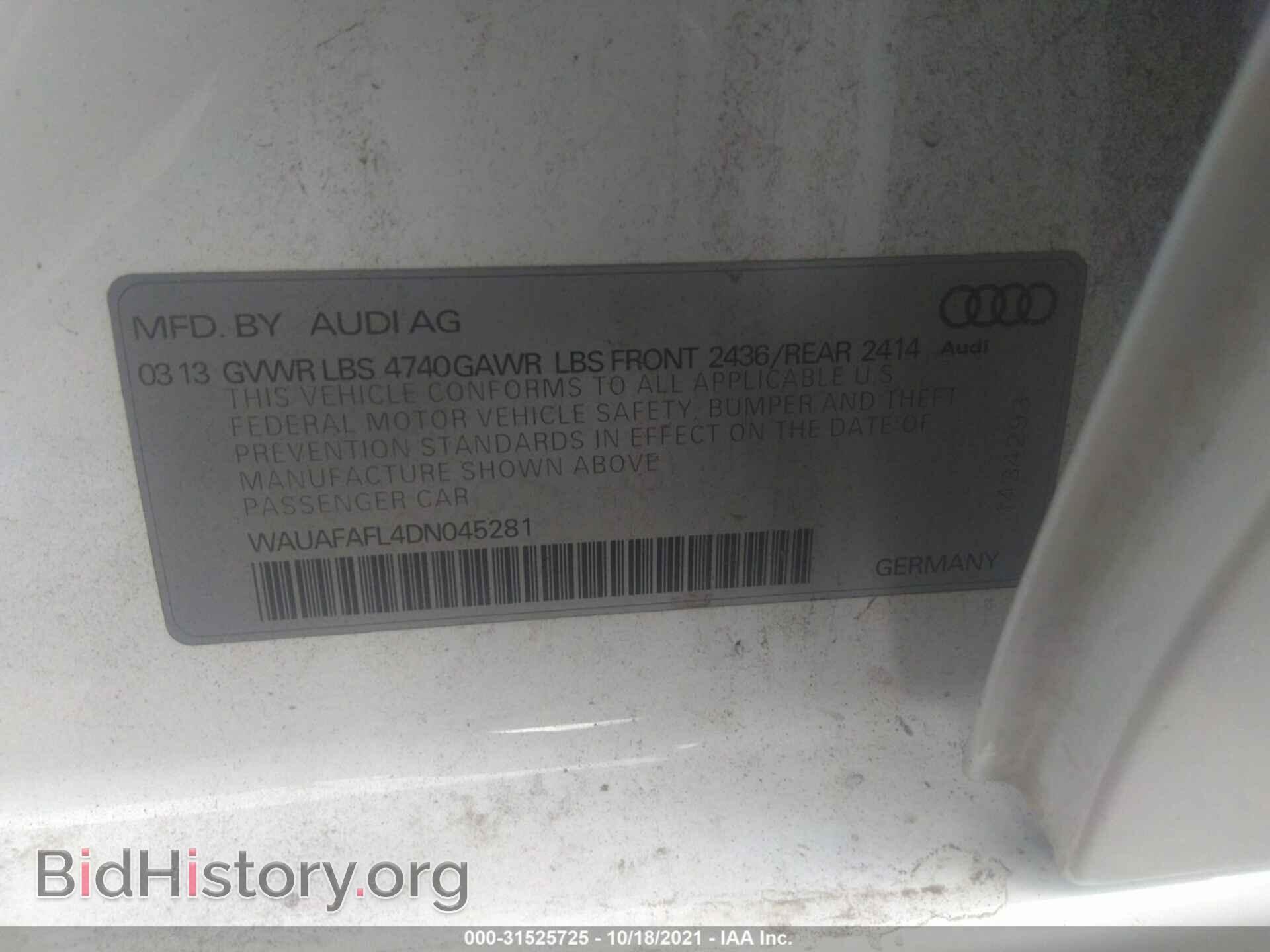 2013 AUDI A4 - VIN: WAUAFAFL4DN045281 - Фото 9
