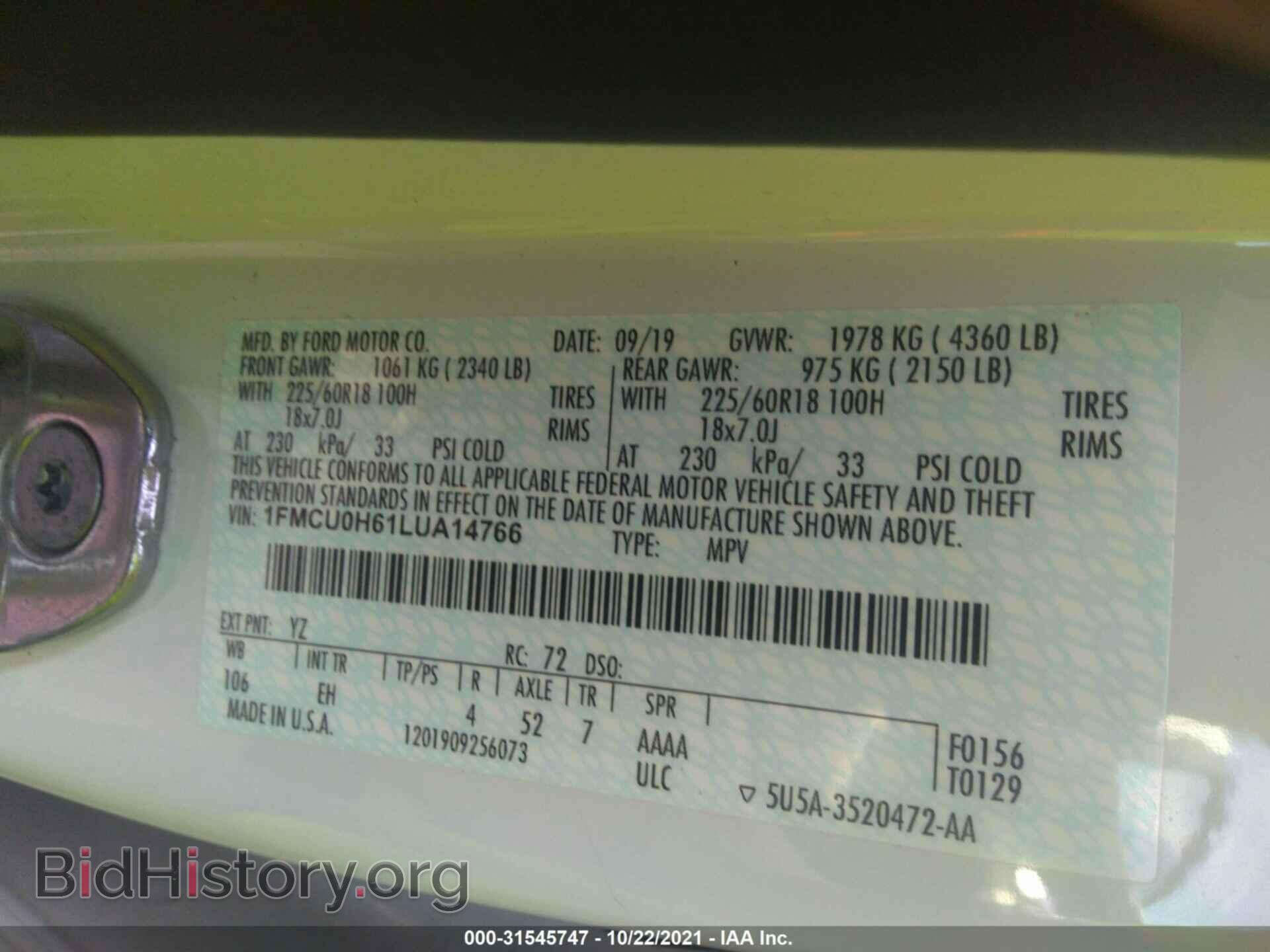 2020 FORD ESCAPE - VIN: 1FMCU0H61LUA14766 - Photo 9