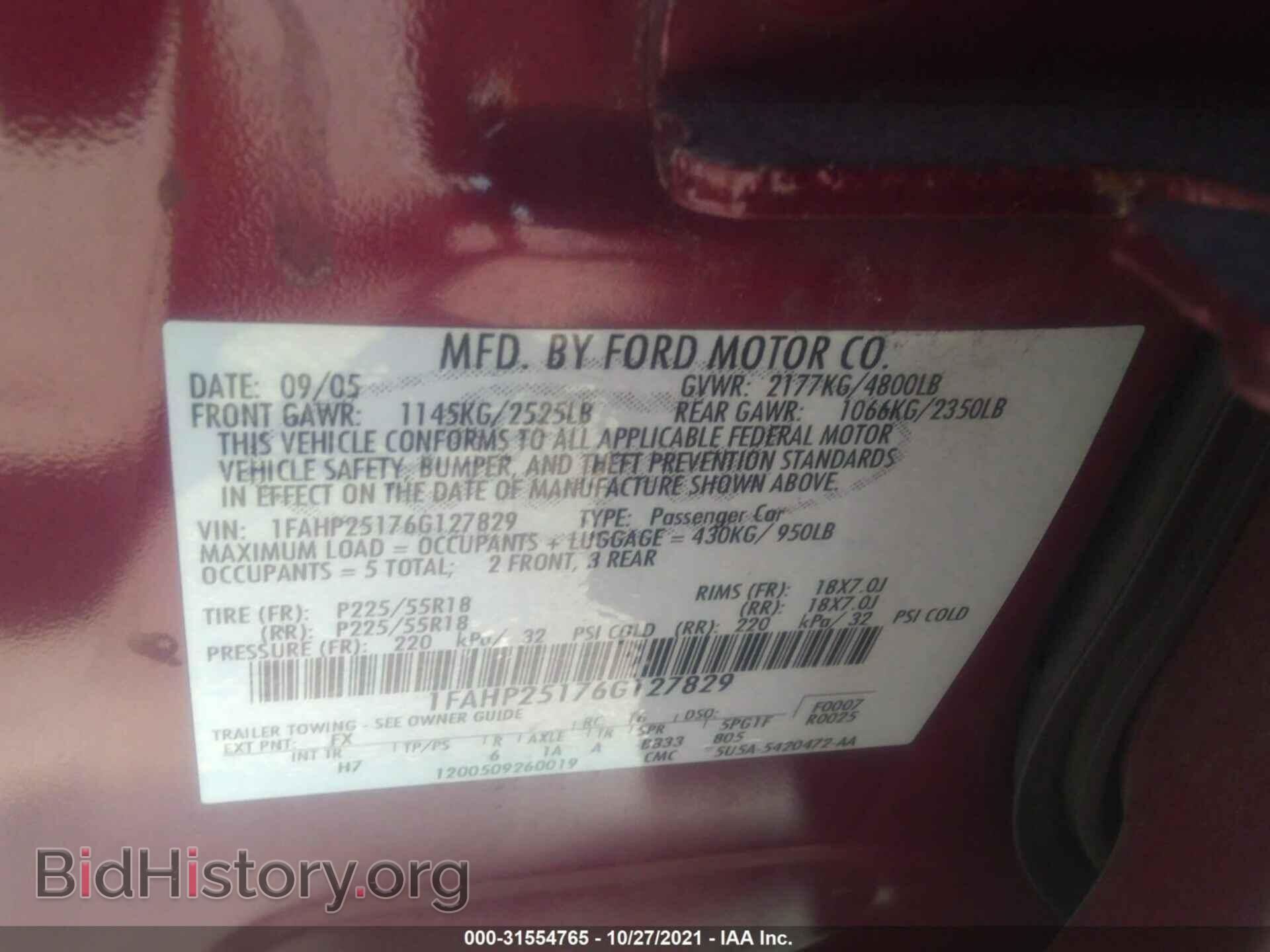 2006 FORD FIVE HUNDRED - VIN: 1FAHP25176G127829 - Фото 9