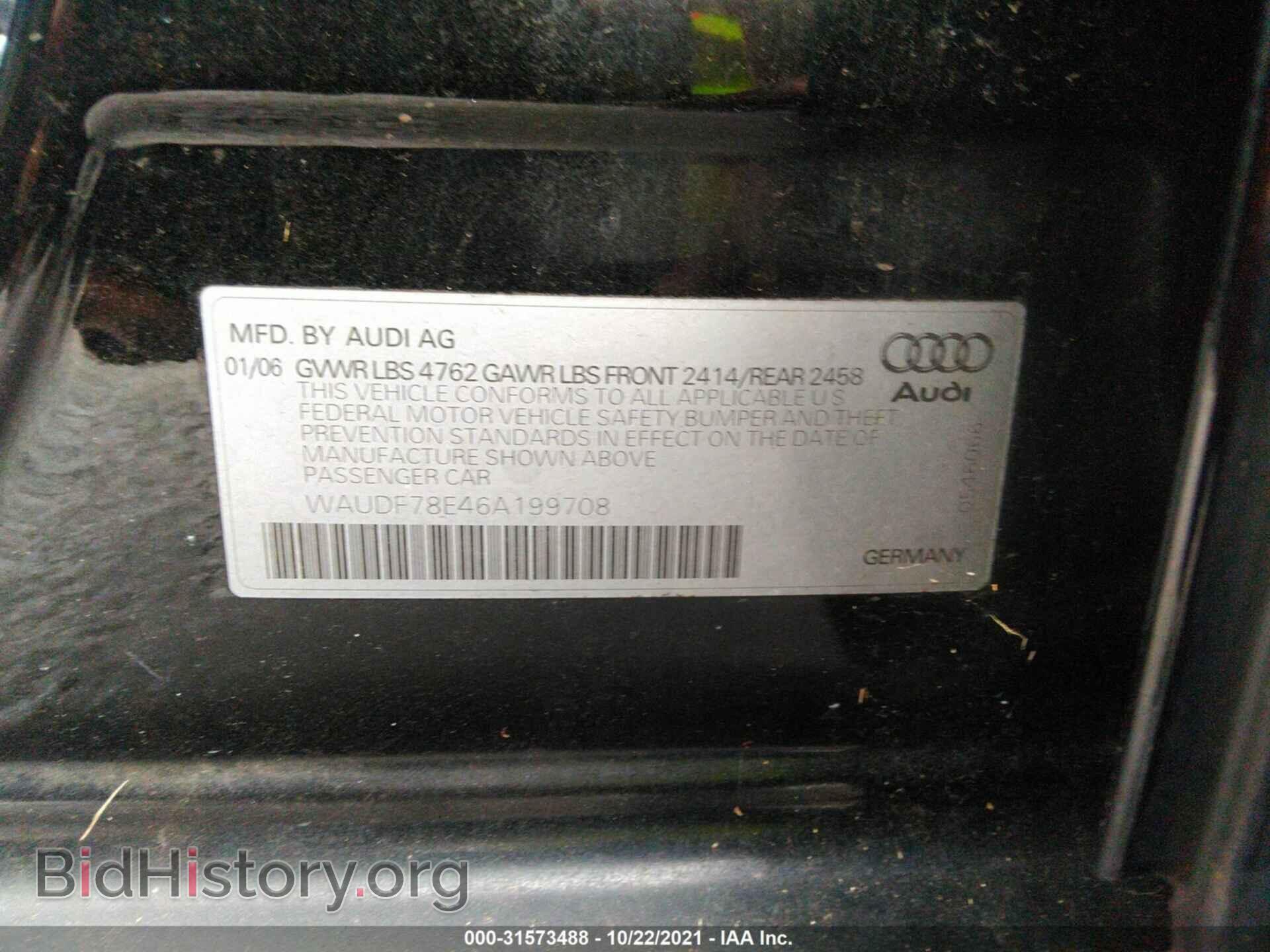 2006 AUDI A4 - VIN: WAUDF78E46A199708 - Фото 9