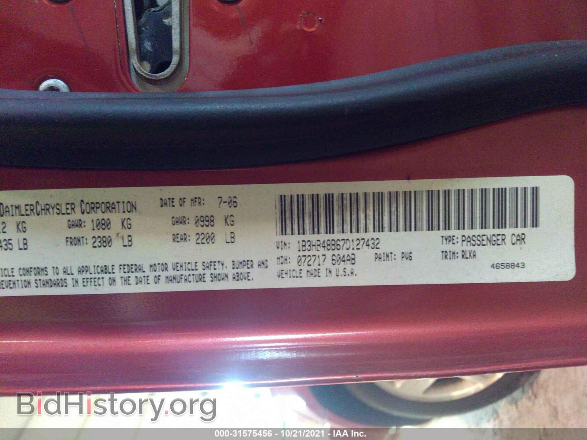 2007 DODGE CALIBER - VIN: 1B3HB48B67D127432 - Photo 9