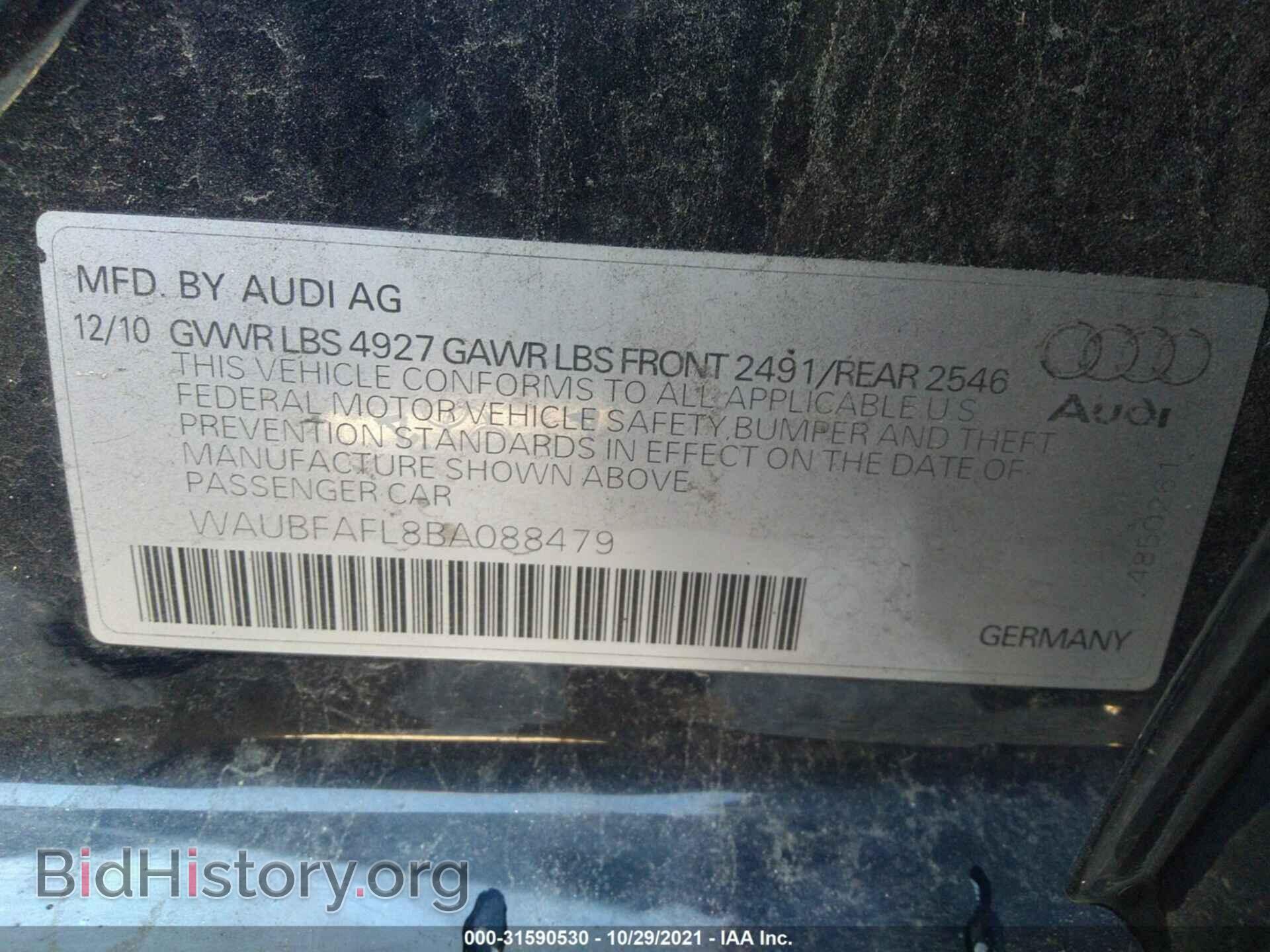 2011 AUDI A4 - VIN: WAUBFAFL8BA088479 - Фото 9