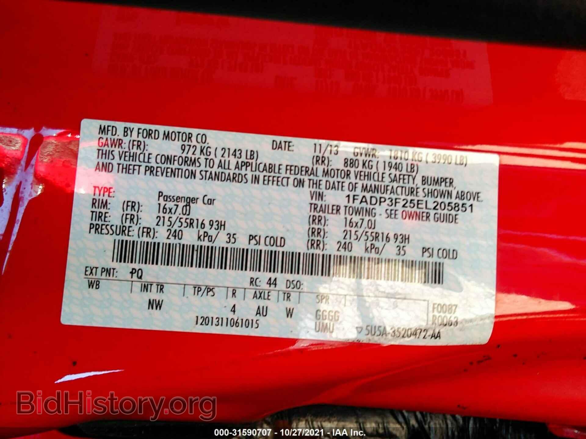 2014 FORD FOCUS - VIN: 1FADP3F25EL205851 - Фото 9