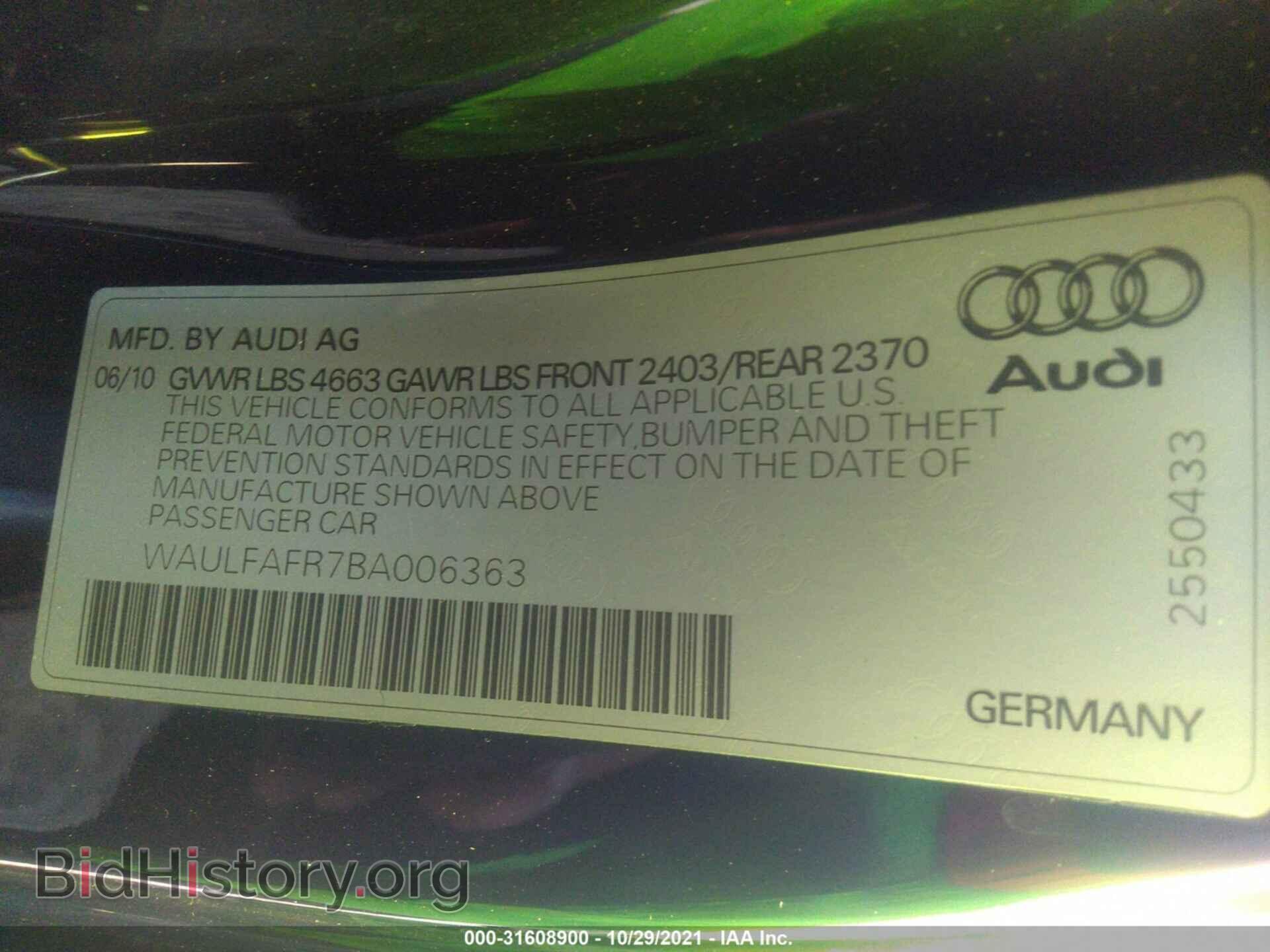 2011 AUDI A5 - VIN: WAULFAFR7BA006363 - Фото 9