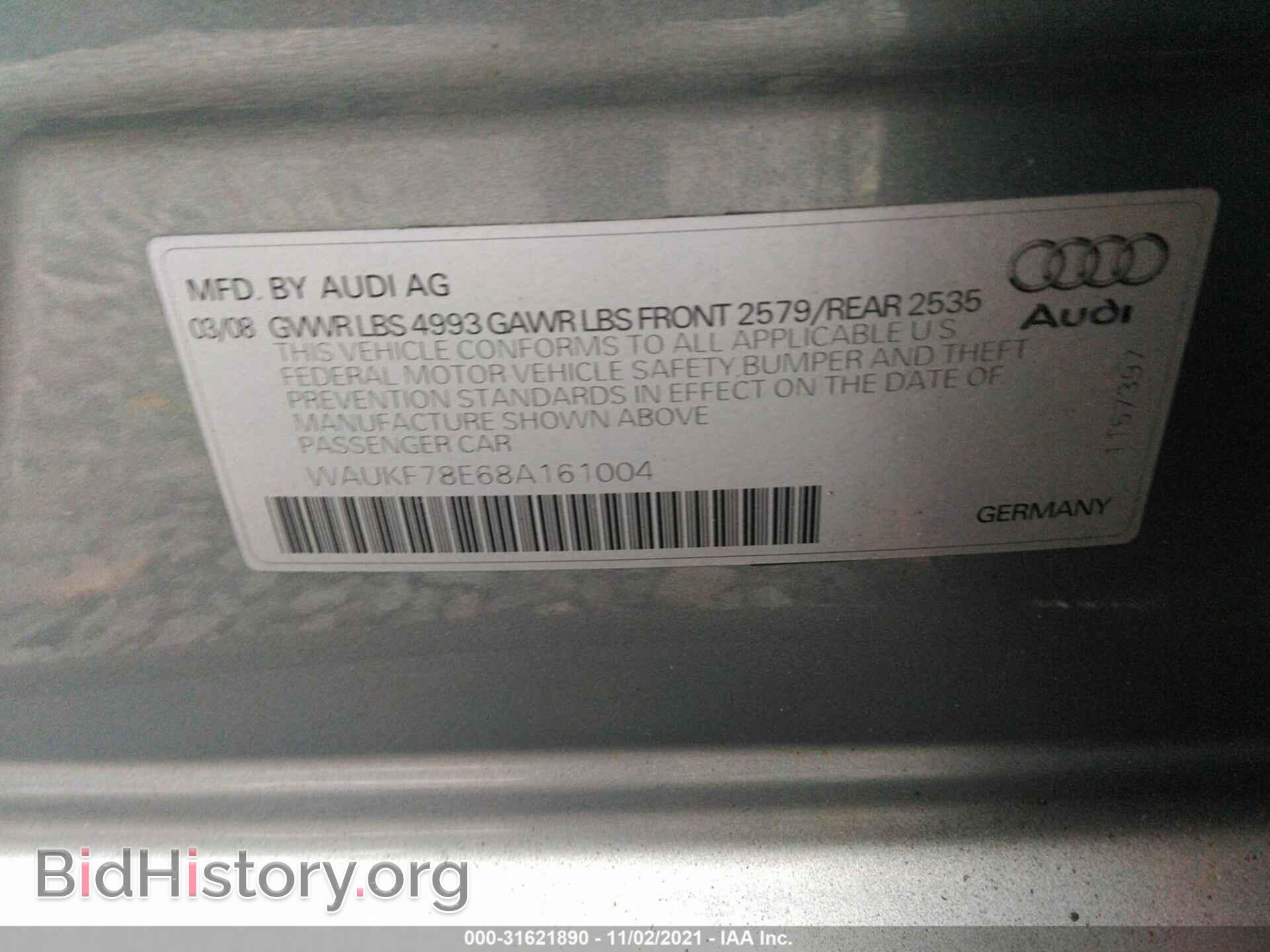 2008 AUDI A4 - VIN: WAUKF78E68A161004 - Фото 9