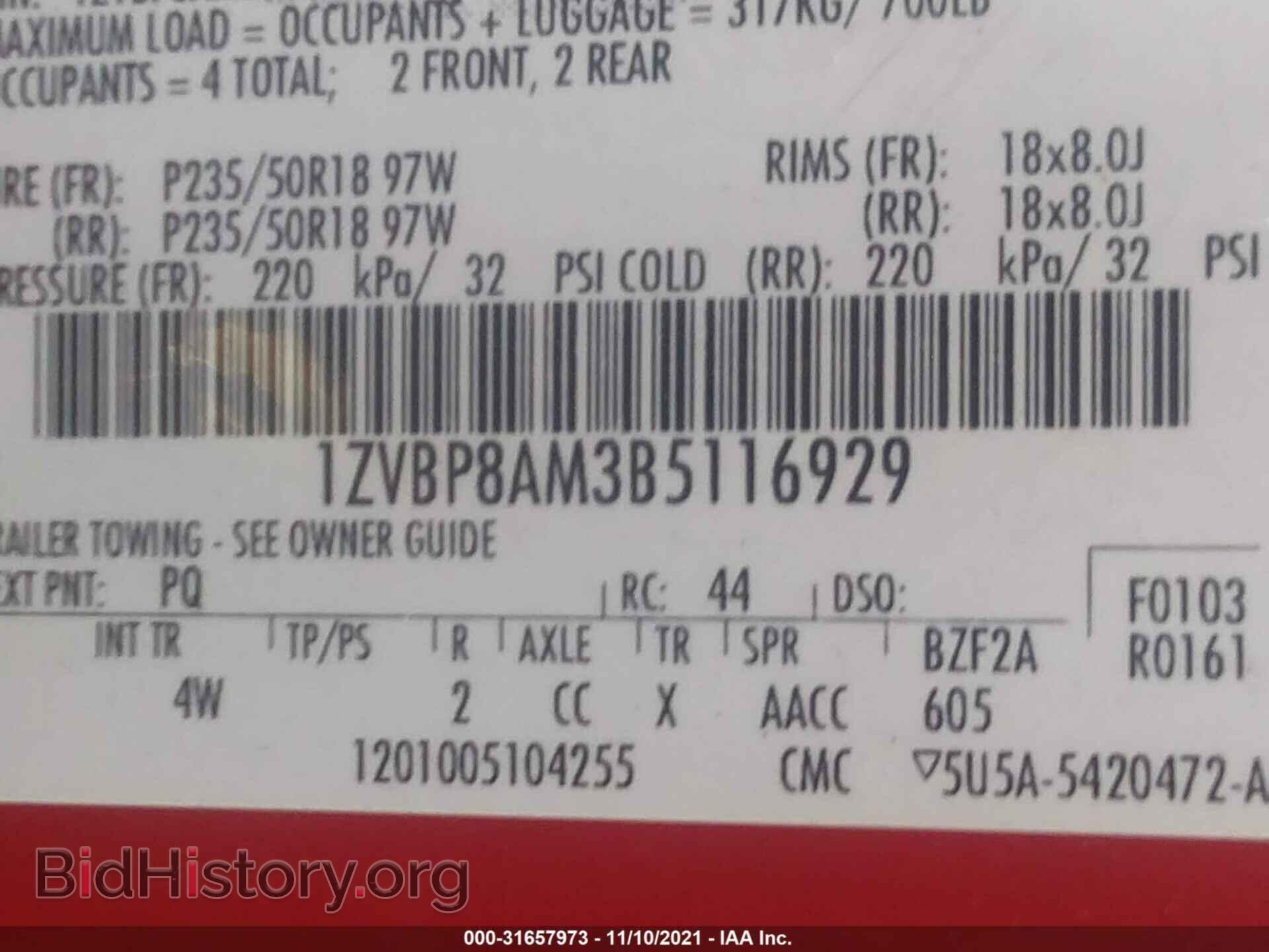 2011 FORD MUSTANG - VIN: 1ZVBP8AM3B5116929 - Фото 9