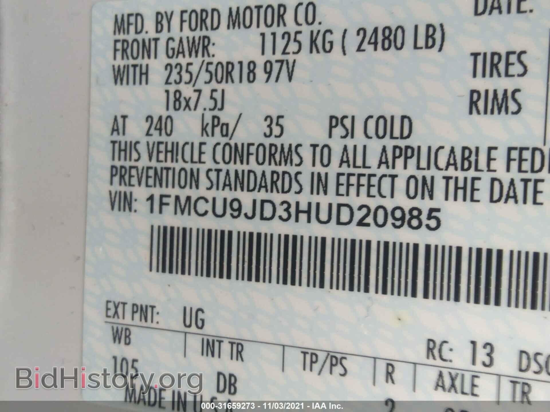 2017 FORD ESCAPE - VIN: 1FMCU9JD3HUD20985 - Photo 9
