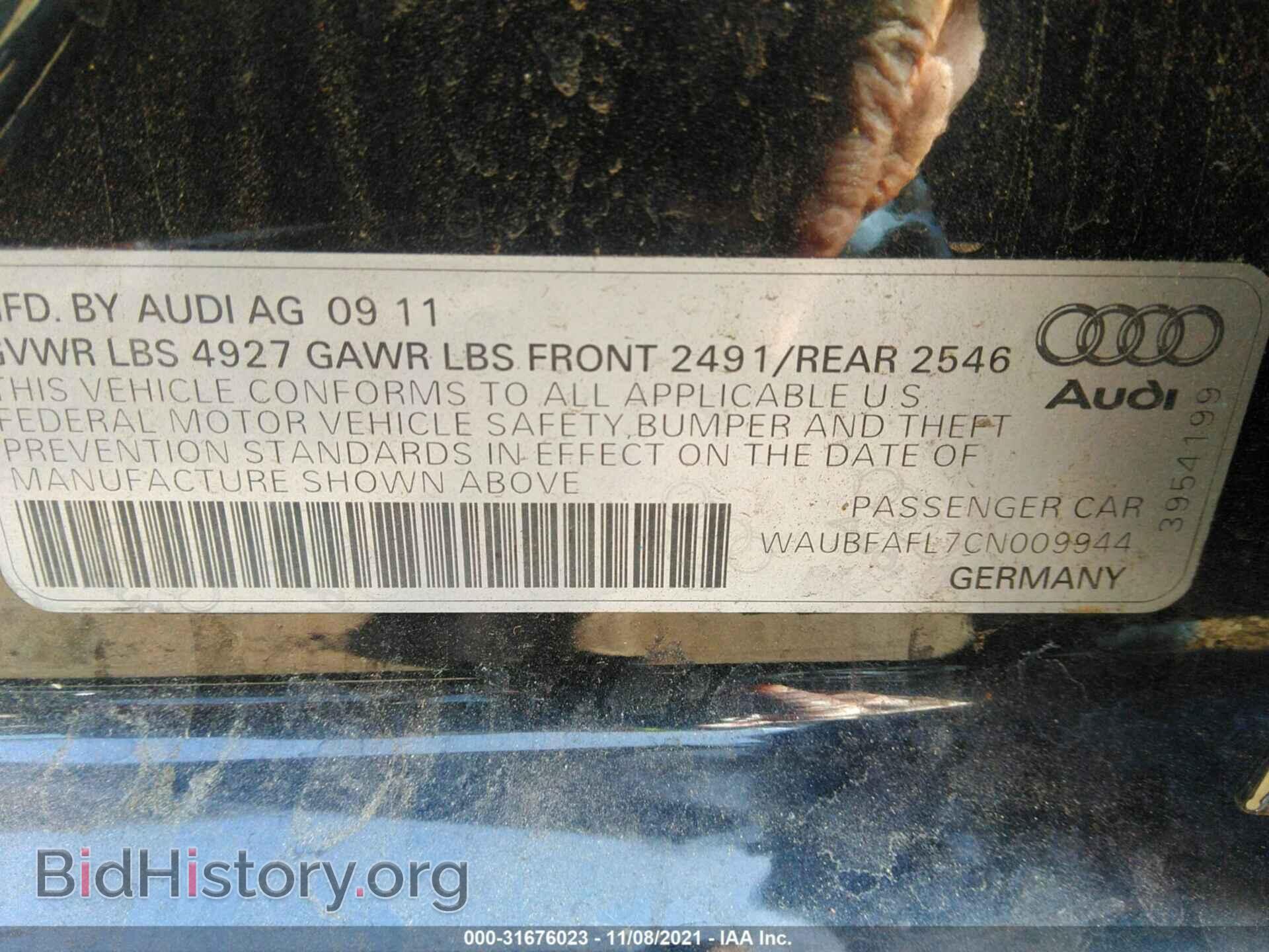 2012 AUDI A4 - VIN: WAUBFAFL7CN009944 - Фото 7