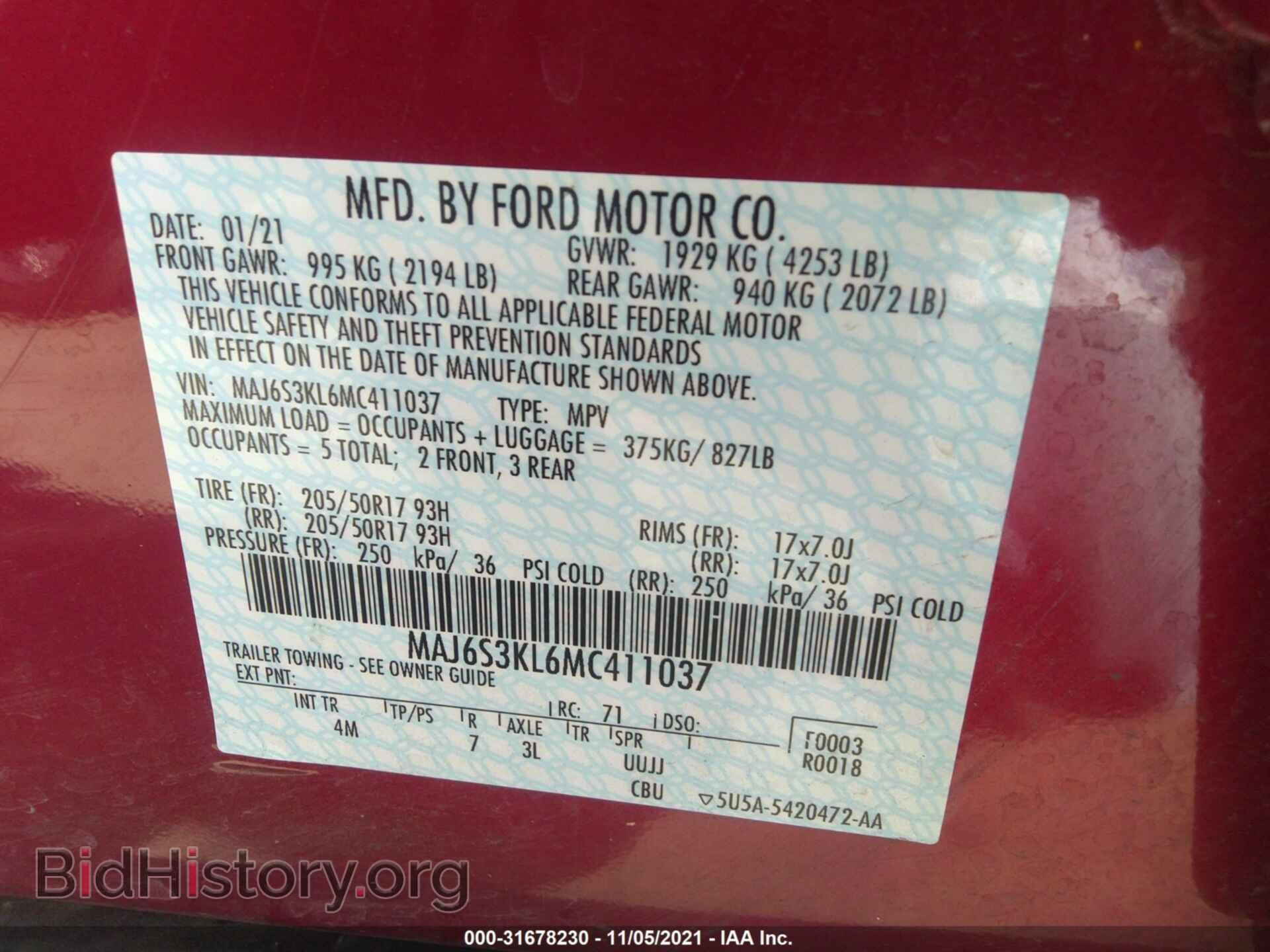 2021 FORD ECOSPORT - VIN: MAJ6S3KL6MC411037 - Фото 9