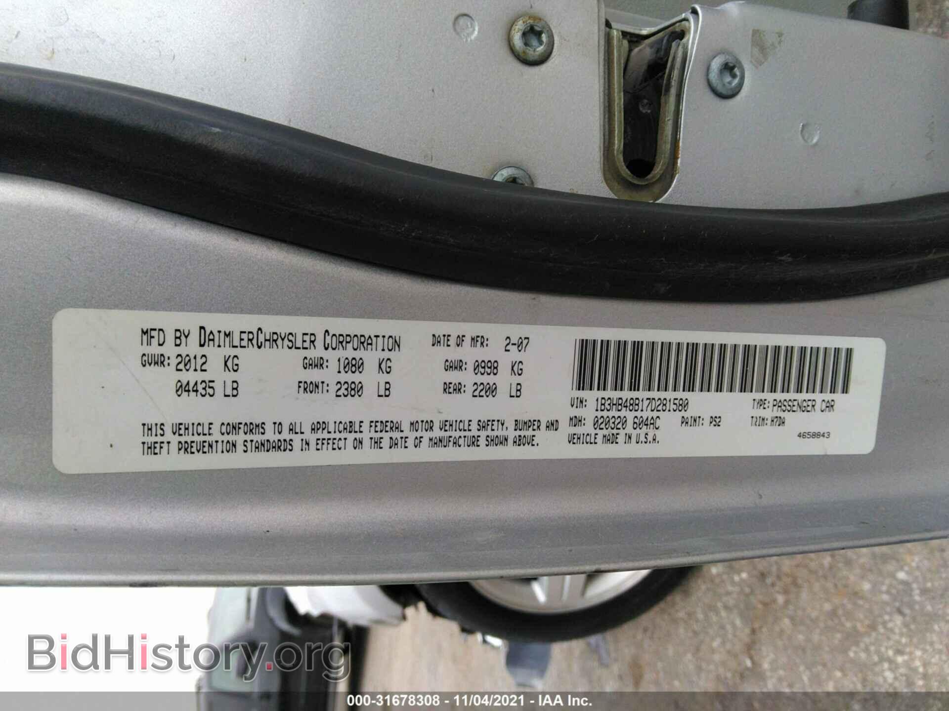 2007 DODGE CALIBER - VIN: 1B3HB48B17D281580 - Фото 9