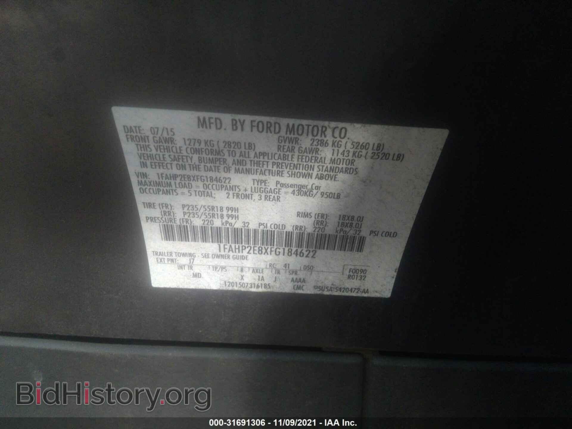 2015 FORD TAURUS - VIN: 1FAHP2E8XFG184622 - Фото 9