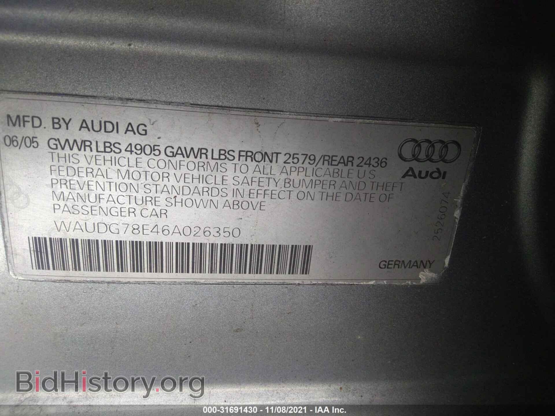 2006 AUDI A4 - VIN: WAUDG78E46A026350 - Photo 9
