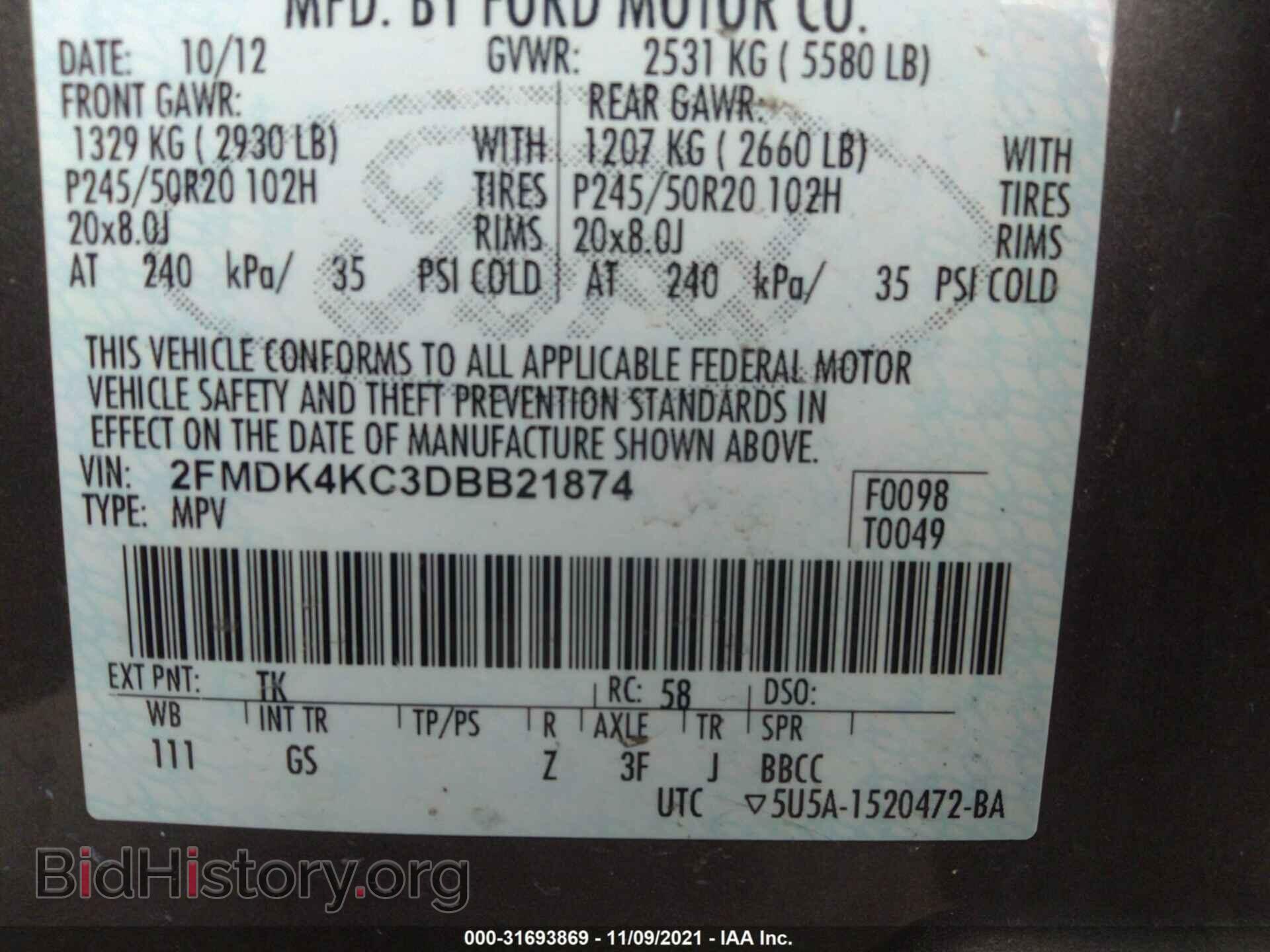 2013 FORD EDGE - VIN: 2FMDK4KC3DBB21874 - Photo 9