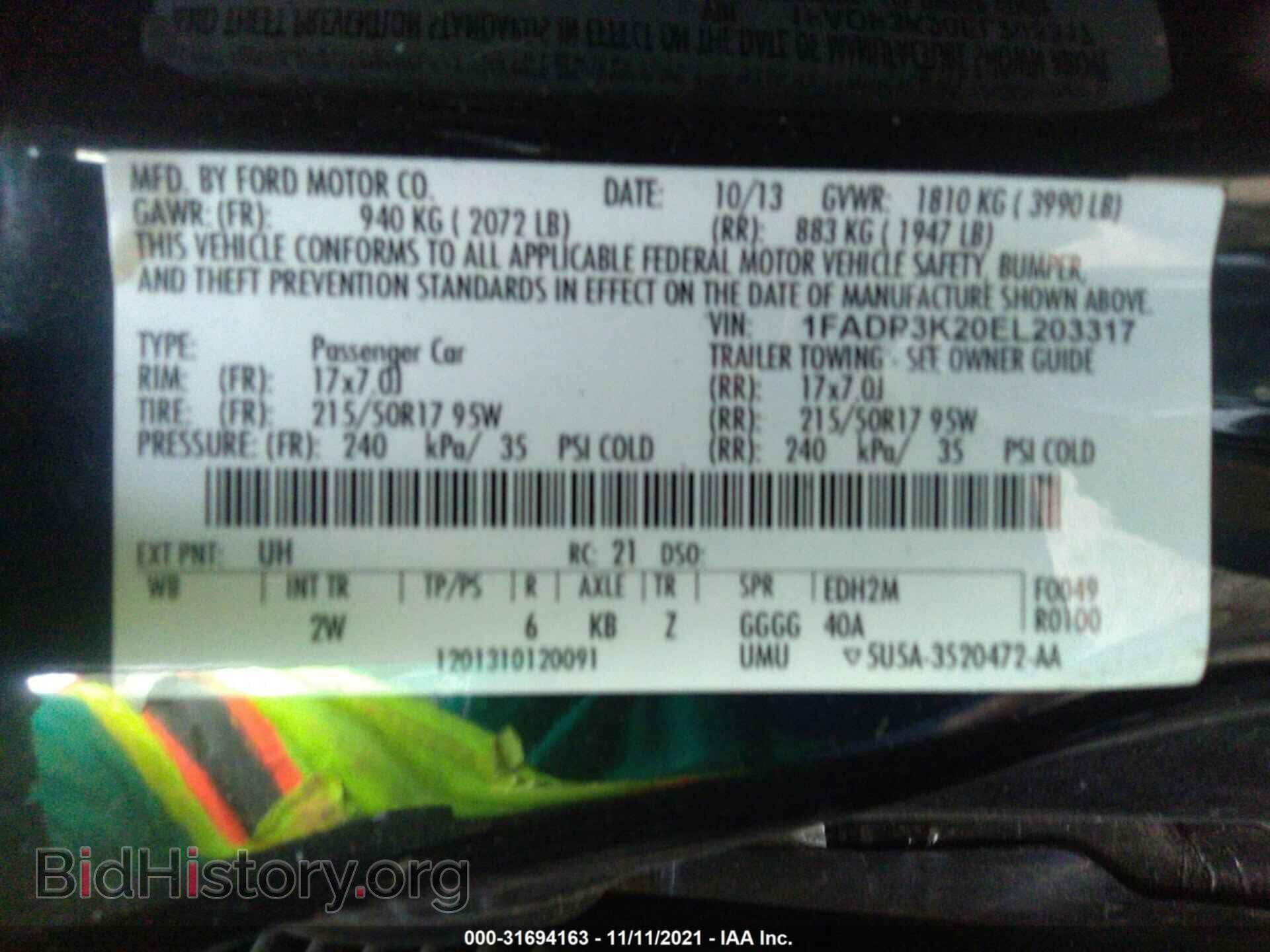 2014 FORD FOCUS - VIN: 1FADP3K20EL203317 - Фото 9