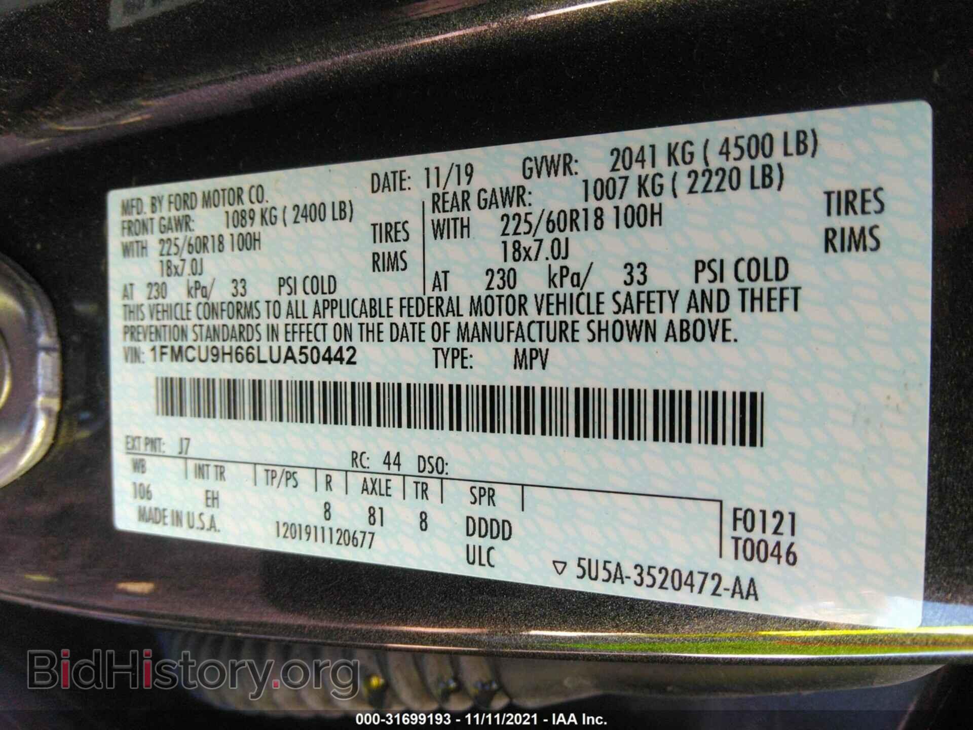 2020 FORD ESCAPE - VIN: 1FMCU9H66LUA50442 - Photo 9