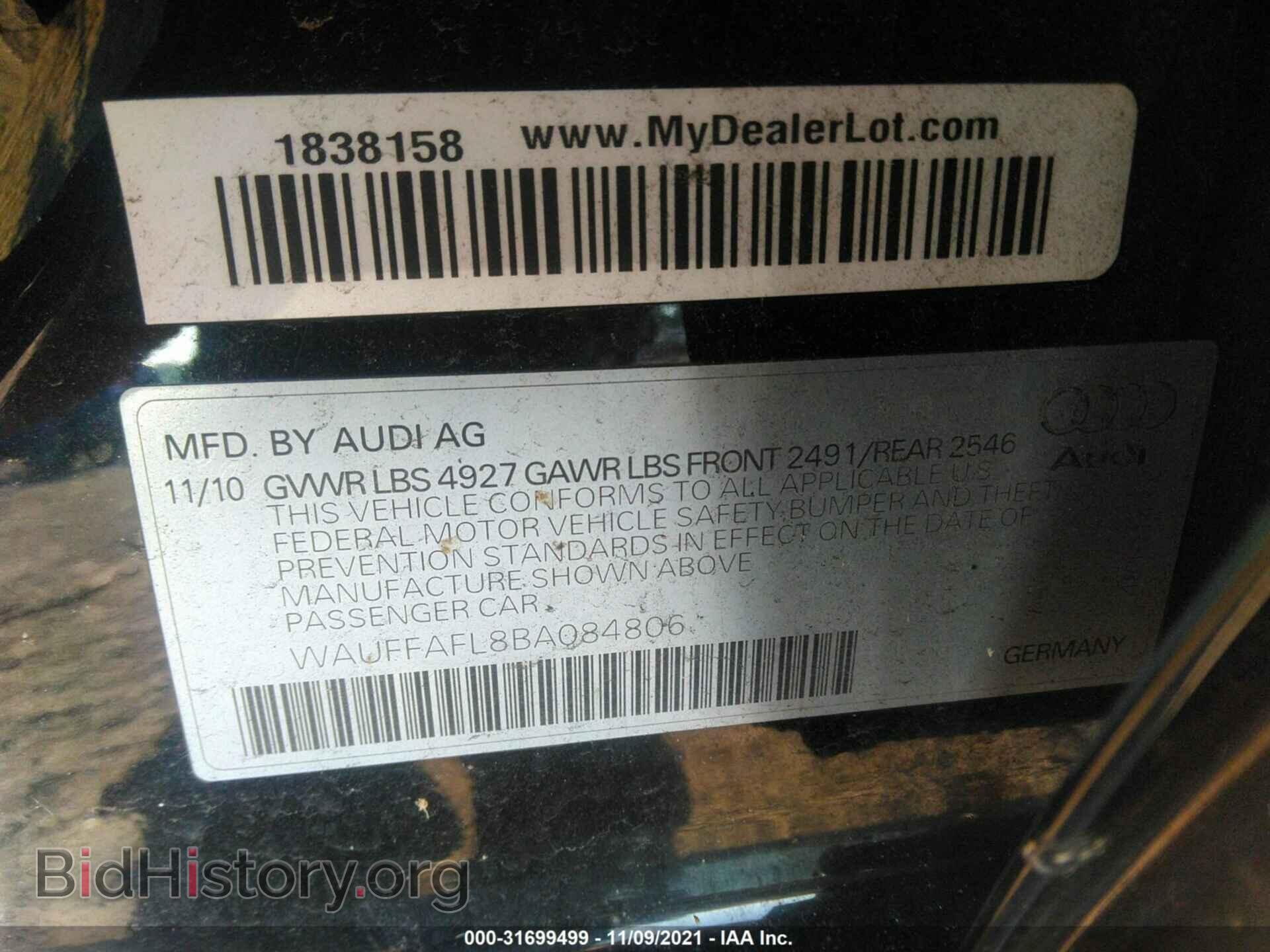 2011 AUDI A4 - VIN: WAUFFAFL8BA084806 - Фото 9