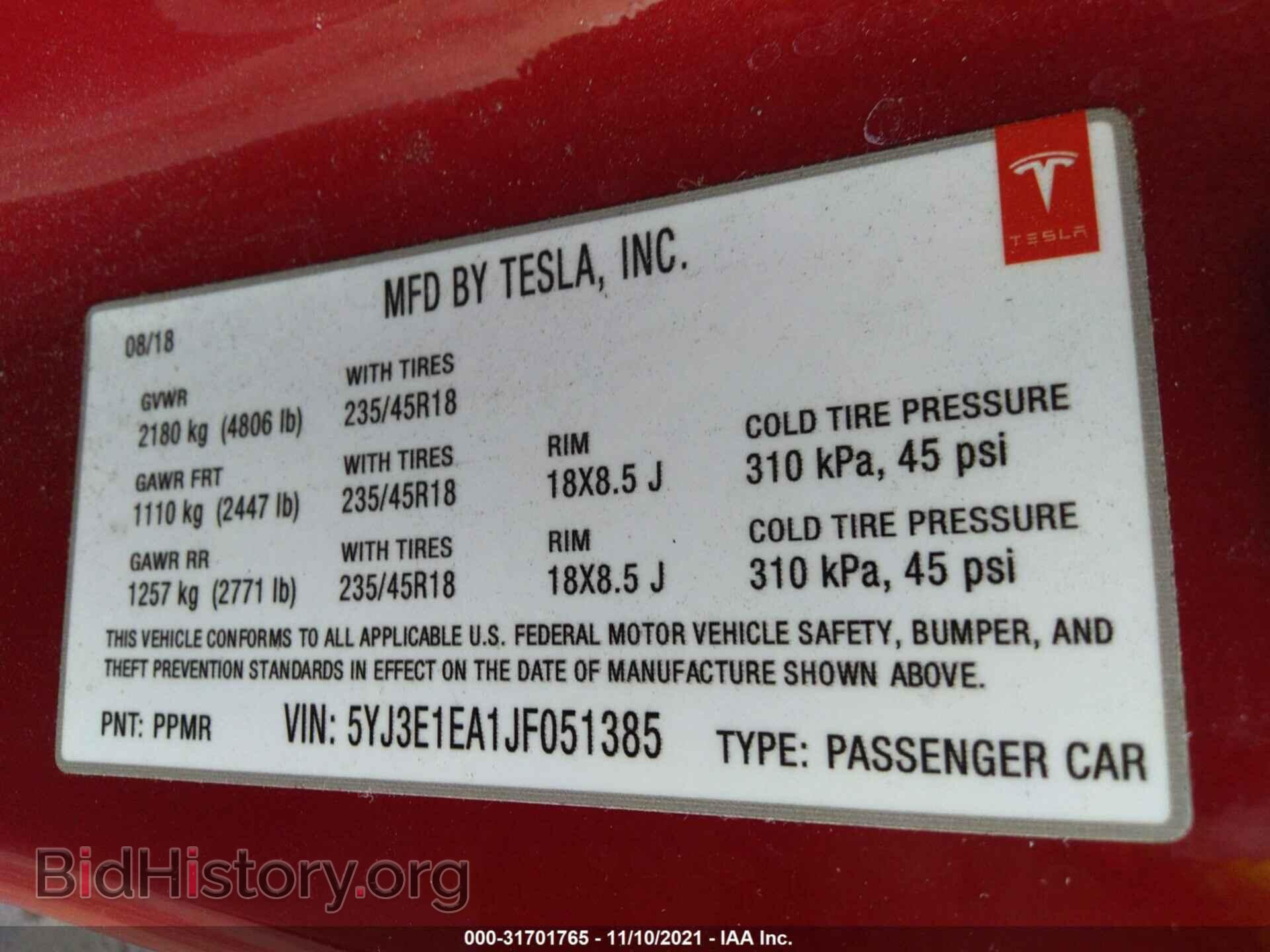2018 TESLA MODEL 3 - VIN: 5YJ3E1EA1JF051385 - Photo 9