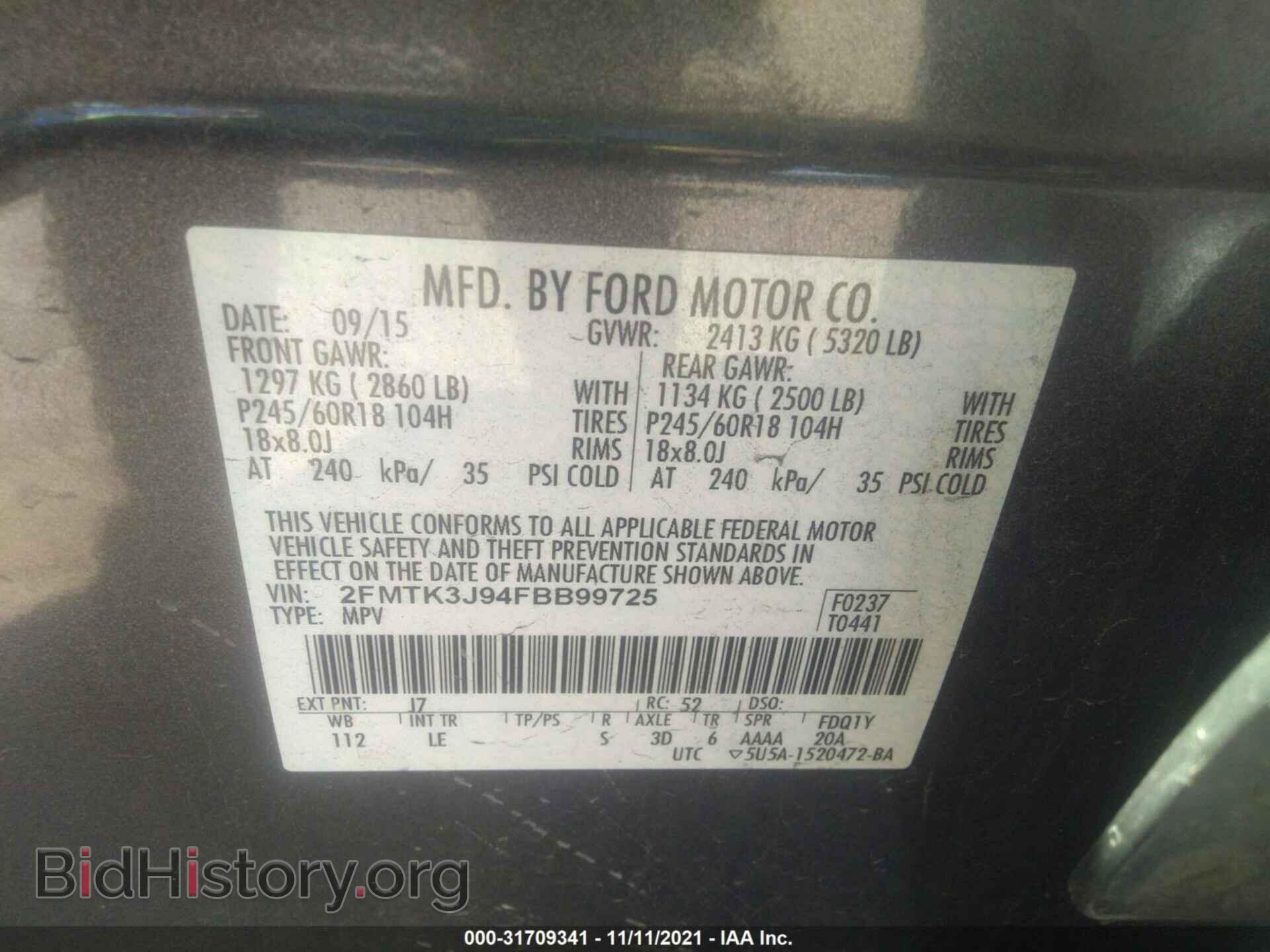 2015 FORD EDGE - VIN: 2FMTK3J94FBB99725 - Photo 9
