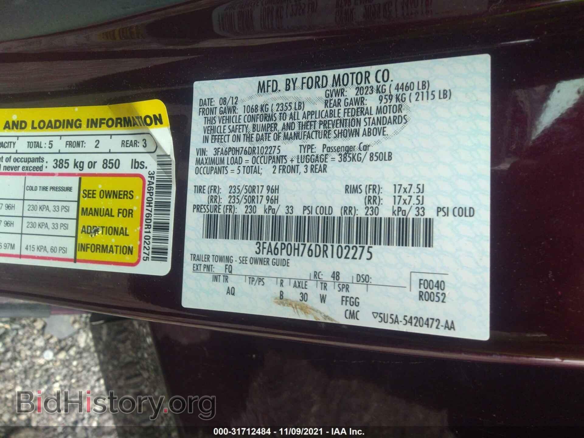 2013 FORD FUSION - VIN: 3FA6P0H76DR102275 - Фото 9