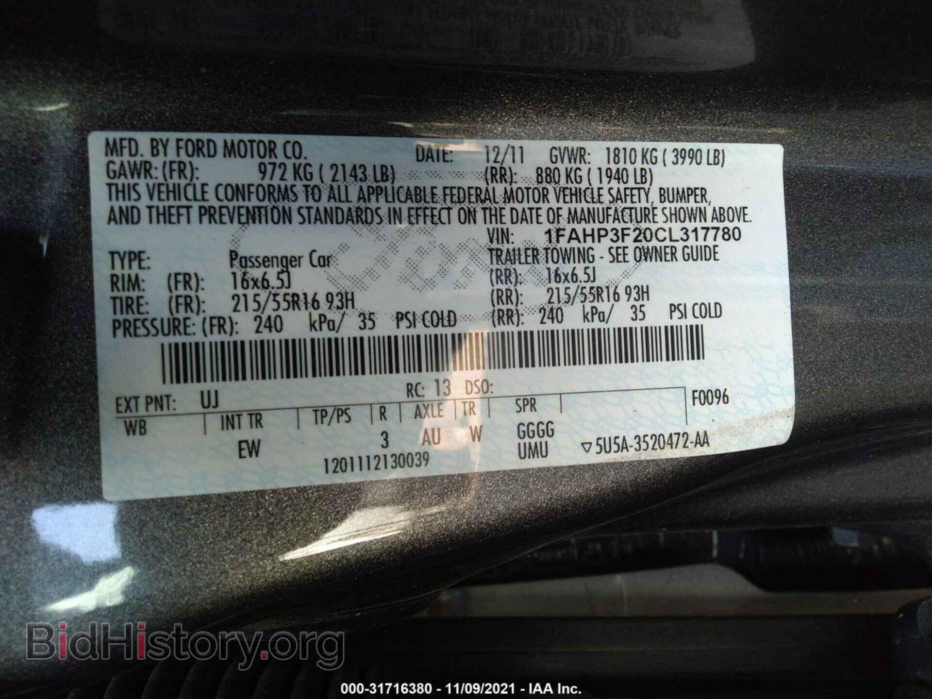 2012 FORD FOCUS - VIN: 1FAHP3F20CL317780 - Фото 9