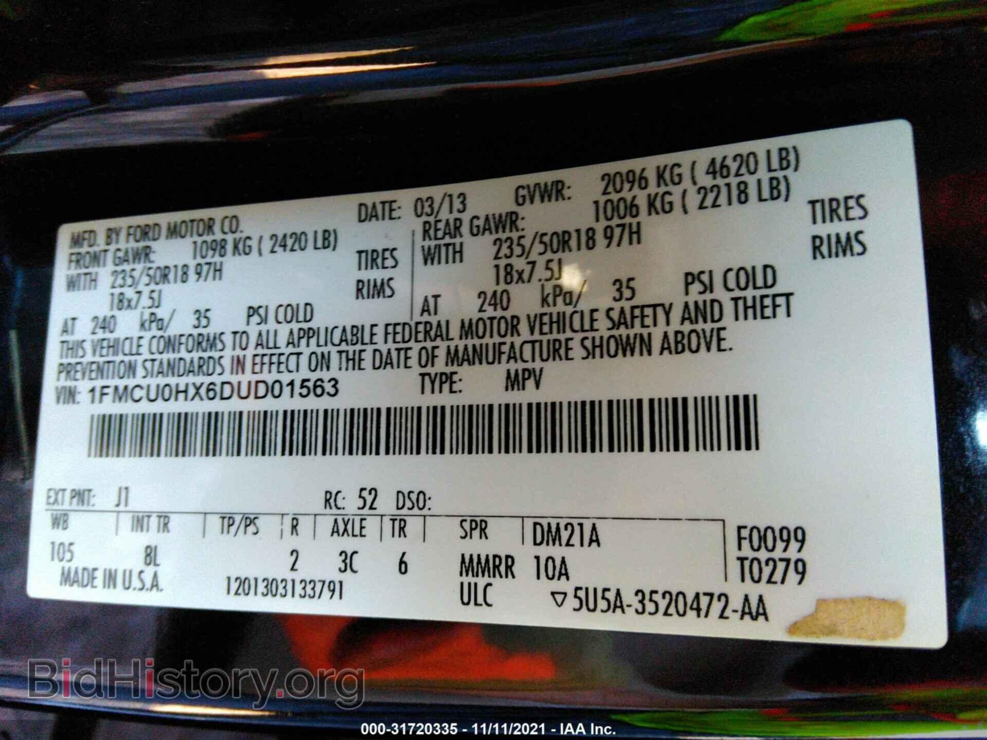 2013 FORD ESCAPE - VIN: 1FMCU0HX6DUD01563 - Фото 9