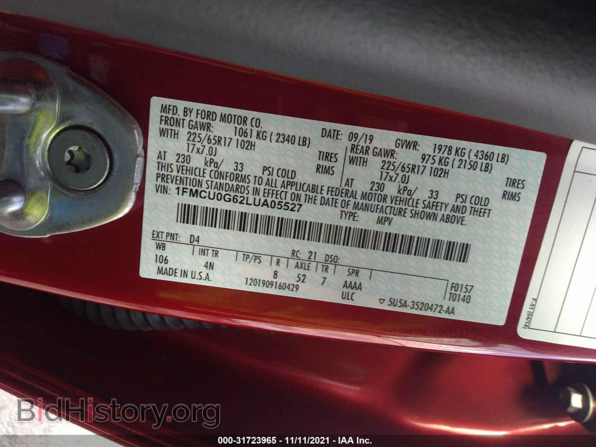 2020 FORD ESCAPE - VIN: 1FMCU0G62LUA05527 - Фото 9