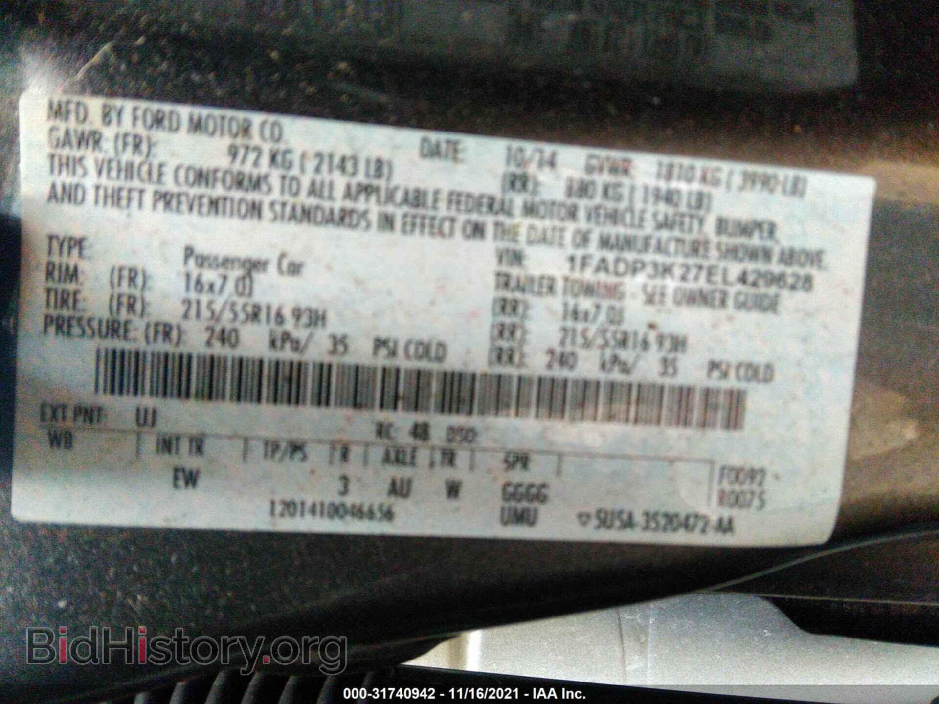 2014 FORD FOCUS - VIN: 1FADP3K27EL429628 - Фото 9