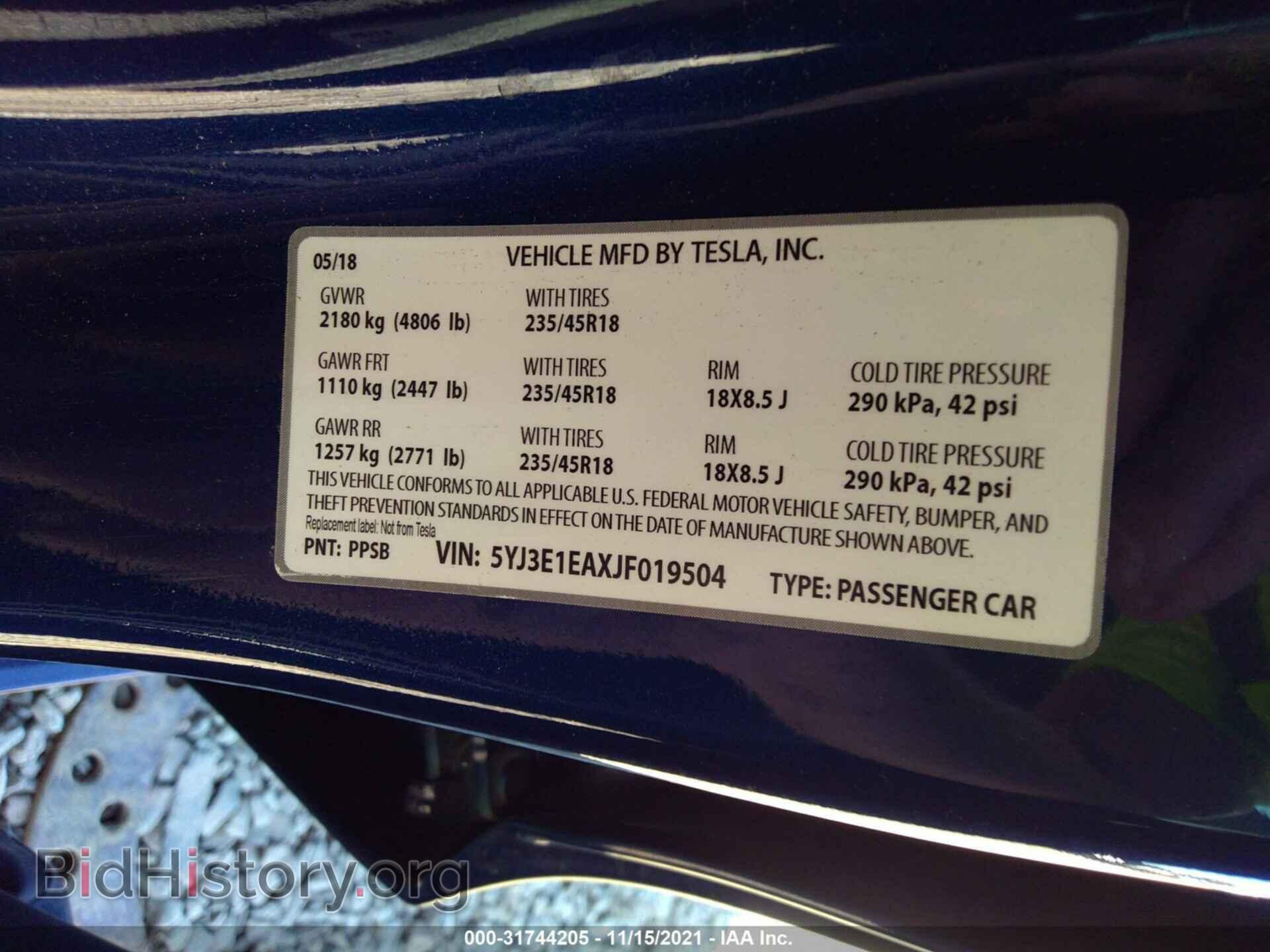 2018 TESLA MODEL 3 - VIN: 5YJ3E1EAXJF019504 - Фото 9