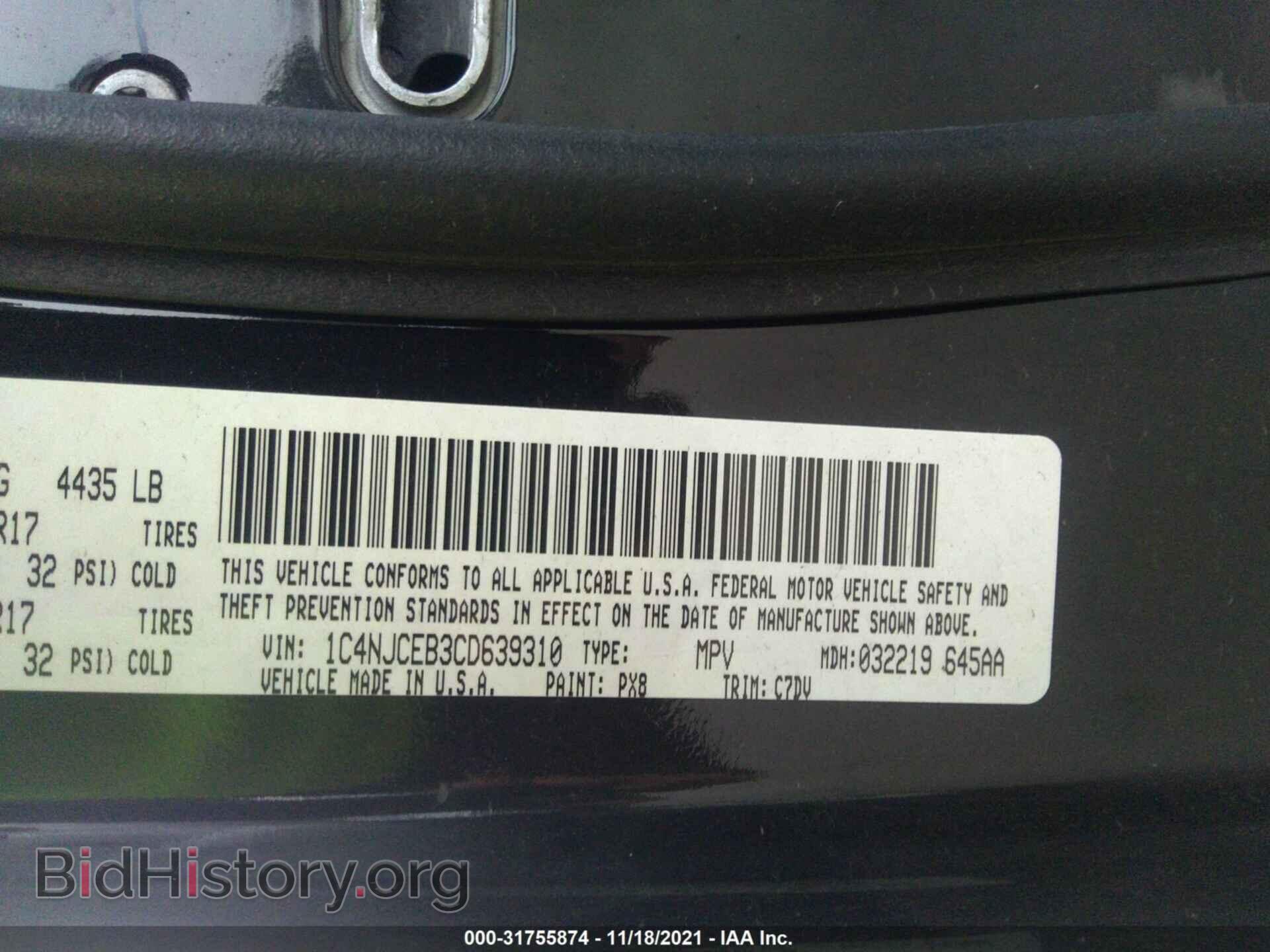 2012 JEEP COMPASS - VIN: 1C4NJCEB3CD639310 - Фото 9