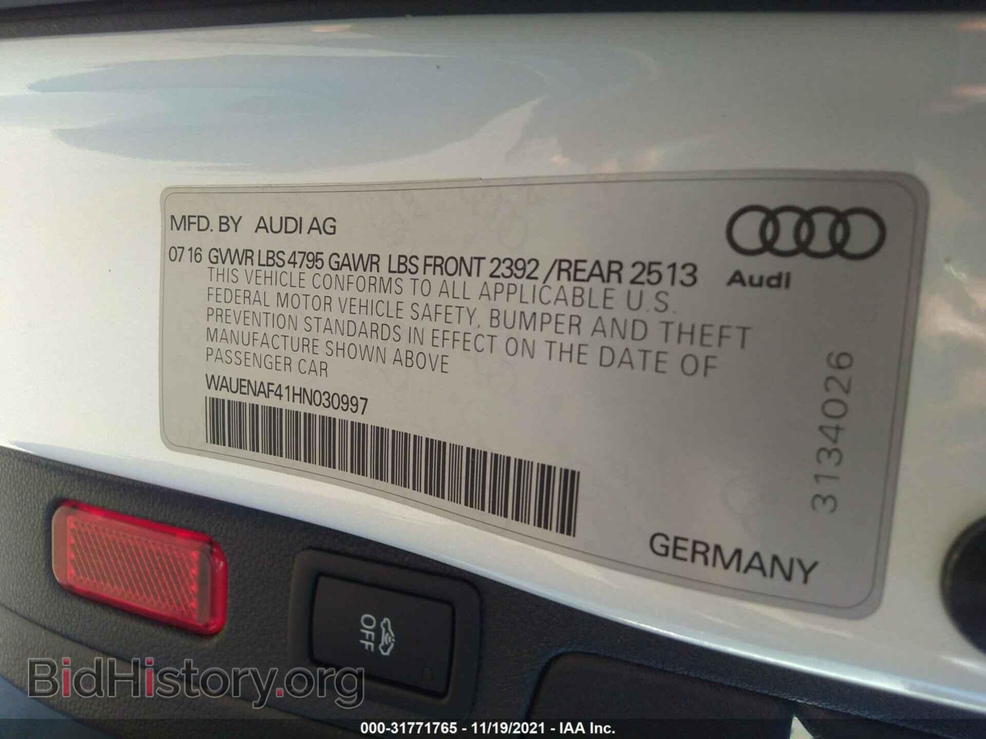 2017 AUDI A4 - VIN: WAUENAF41HN030997 - Фото 9