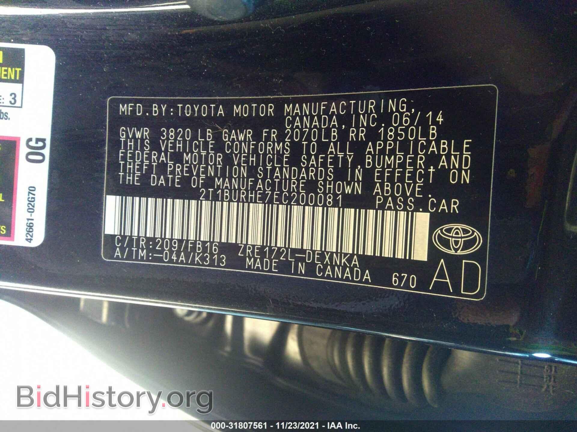 2014 TOYOTA COROLLA - VIN: 2T1BURHE7EC200081 - Фото 9