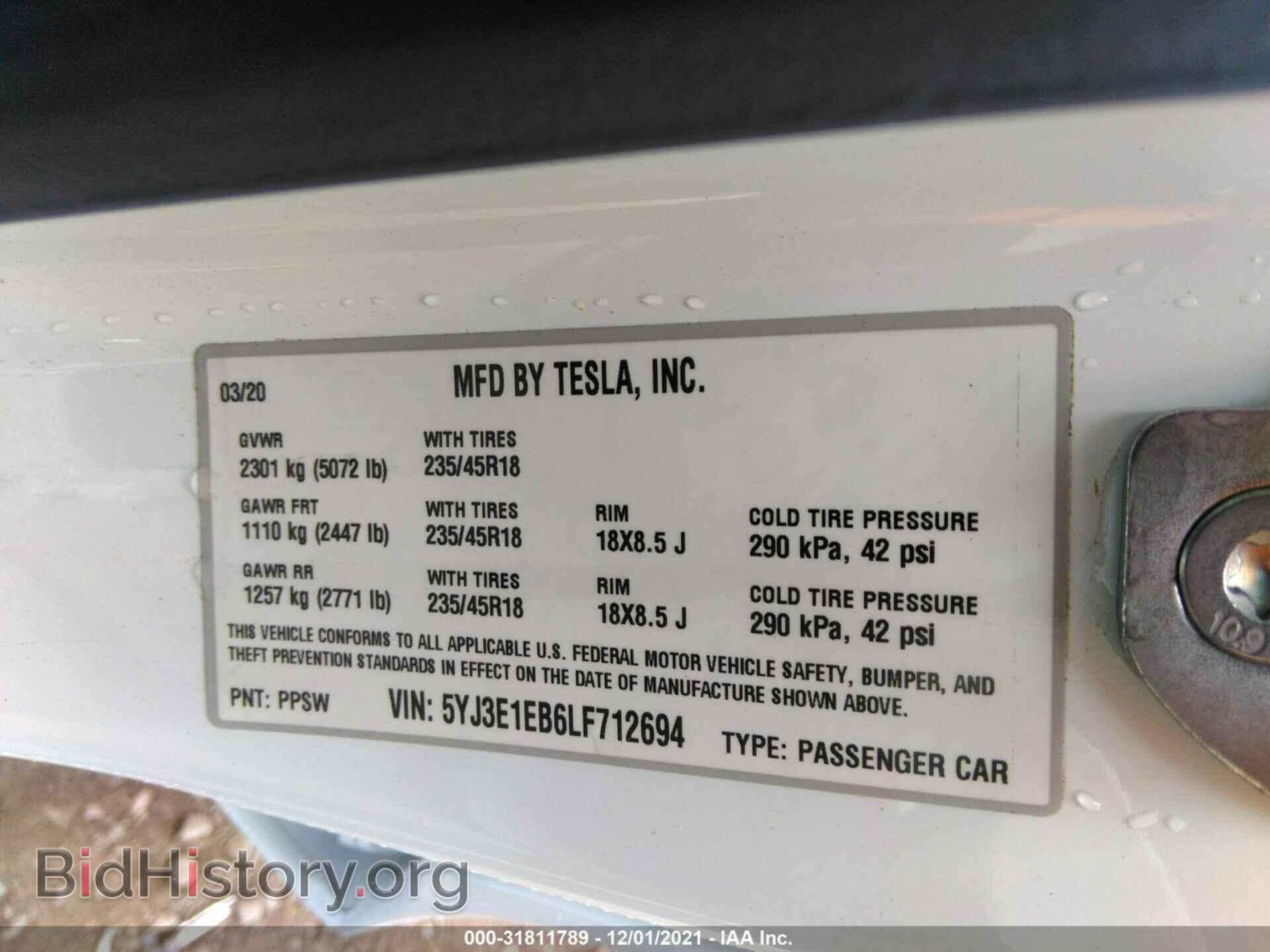 2020 TESLA MODEL 3 - VIN: 5YJ3E1EB6LF712694 - Фото 9
