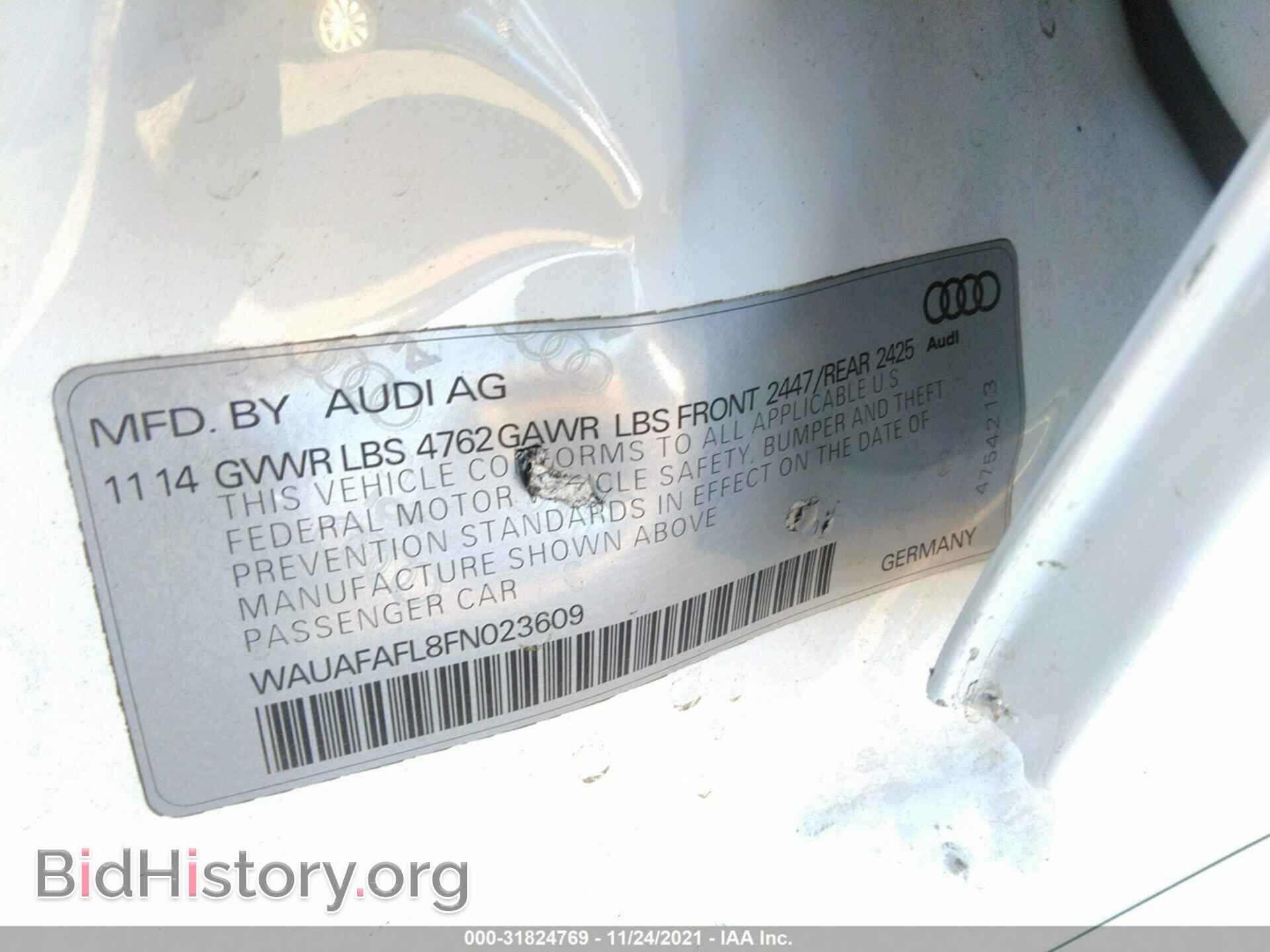 2015 AUDI A4 - VIN: WAUAFAFL8FN023609 - Фото 9