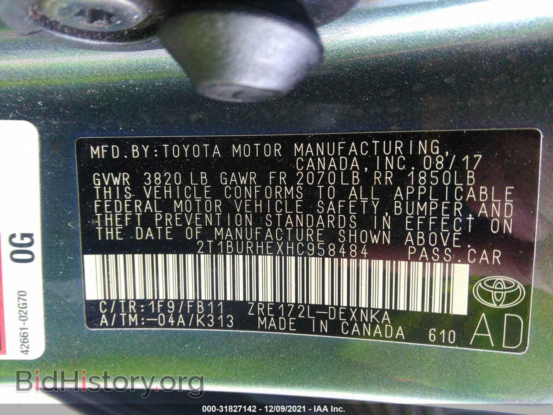2017 TOYOTA COROLLA - VIN: 2T1BURHEXHC958484 - Фото 9
