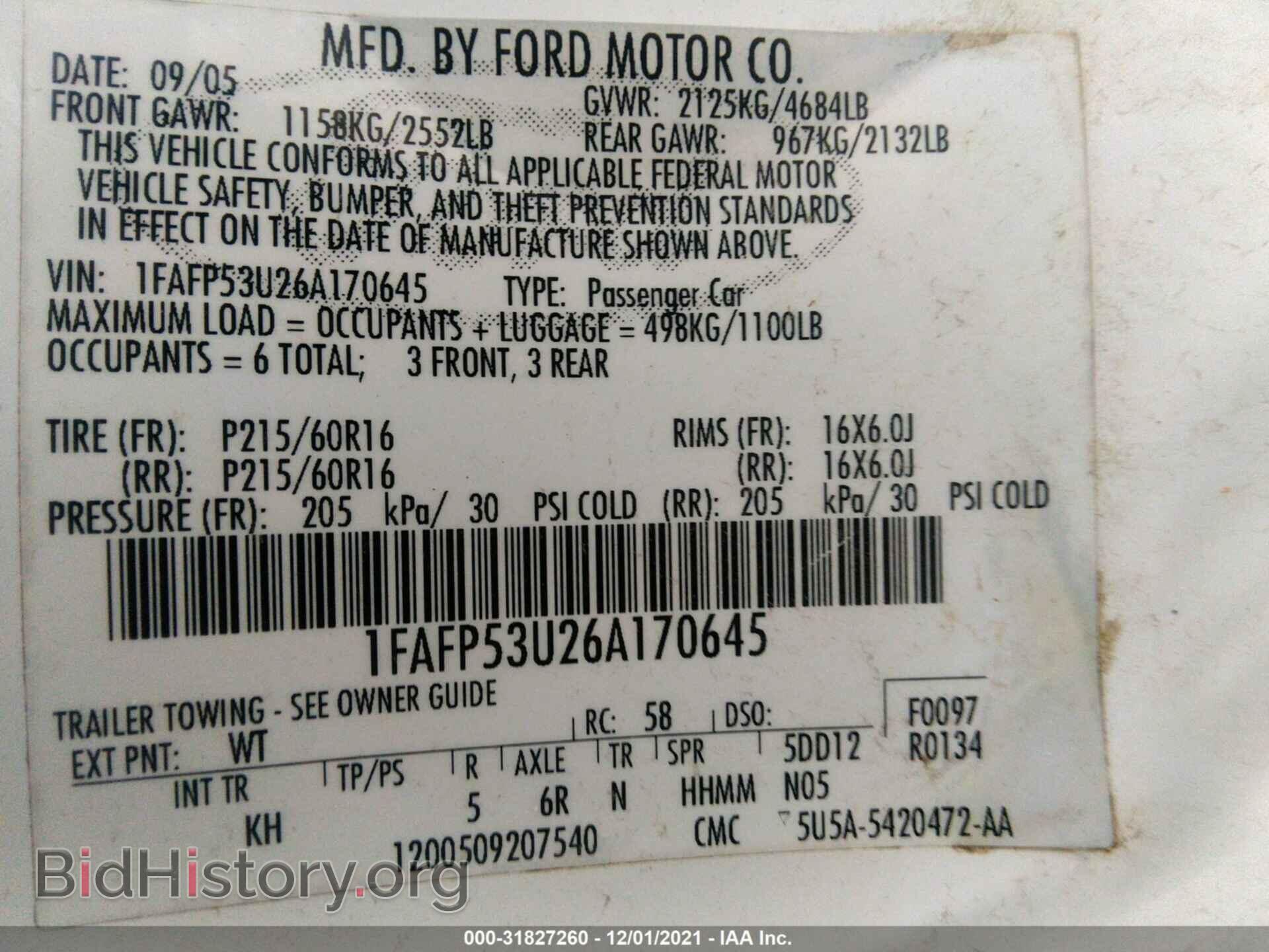 2006 FORD TAURUS - VIN: 1FAFP53U26A170645 - Фото 9