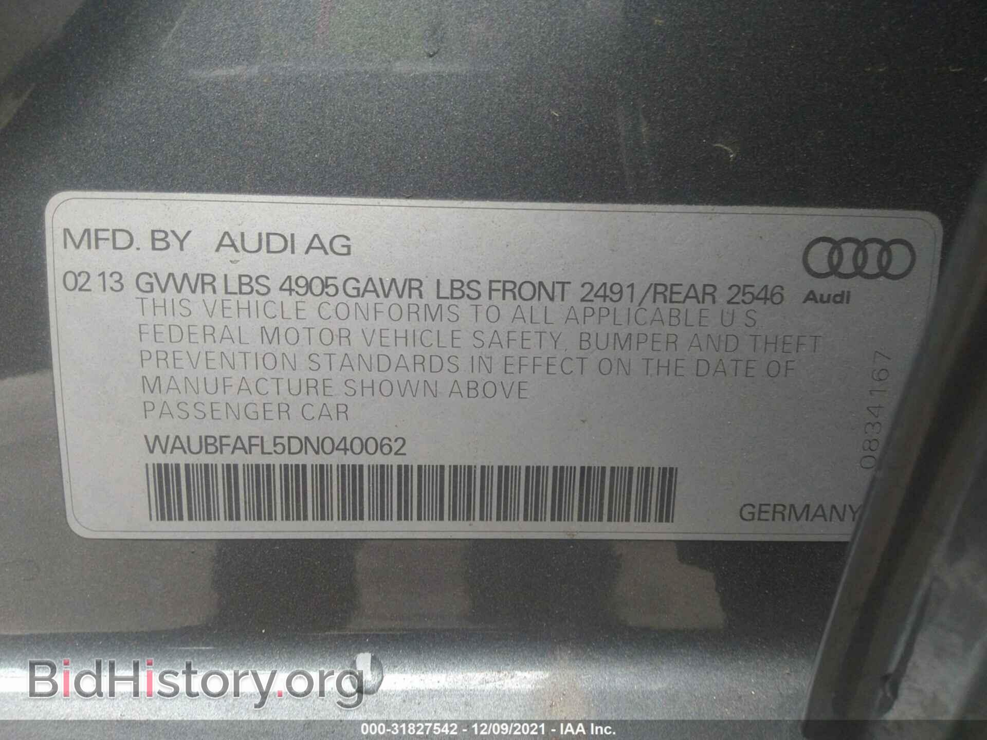 2013 AUDI A4 - VIN: WAUBFAFL5DN040062 - Фото 9