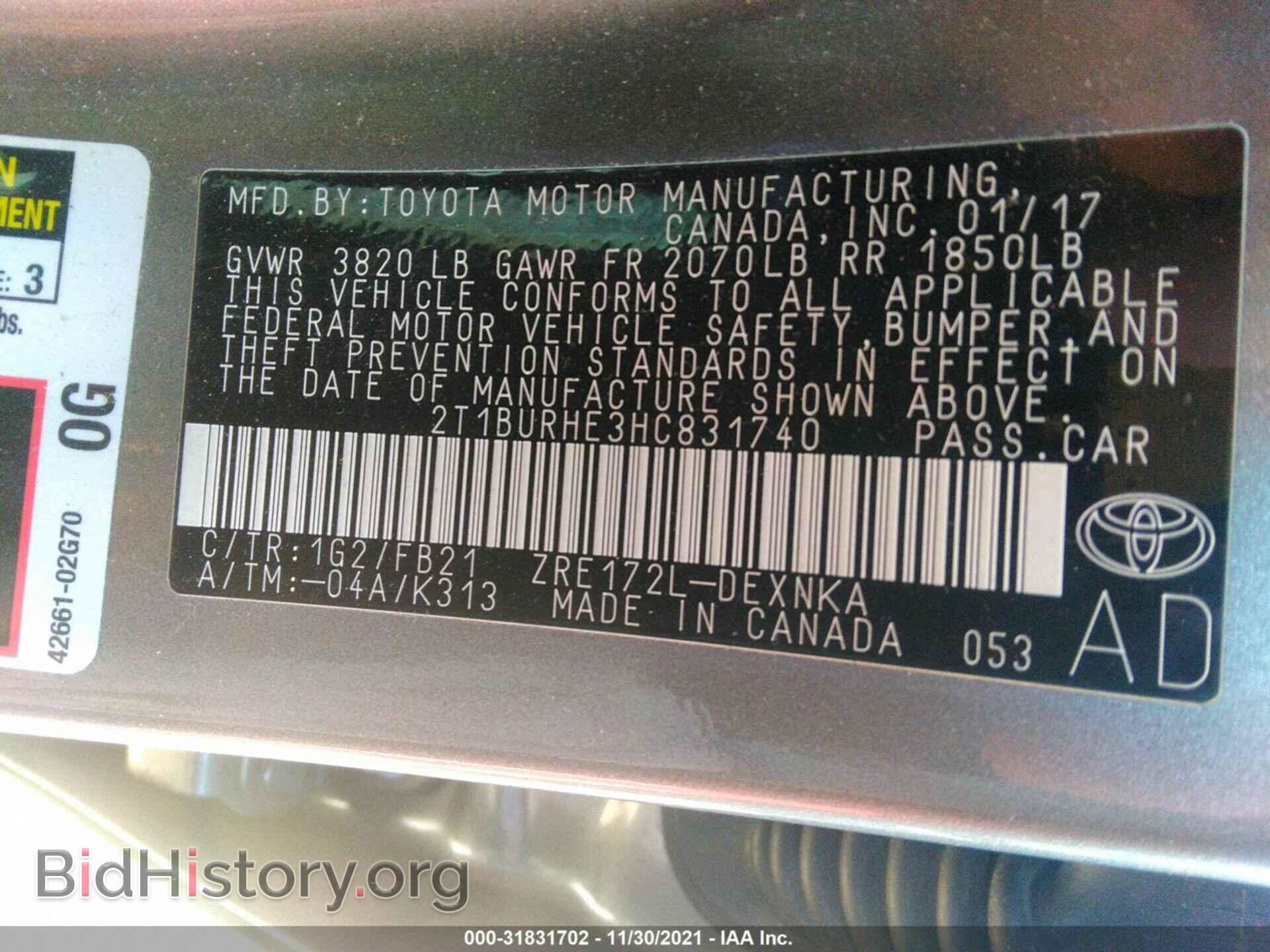 2017 TOYOTA COROLLA - VIN: 2T1BURHE3HC831740 - Фото 9