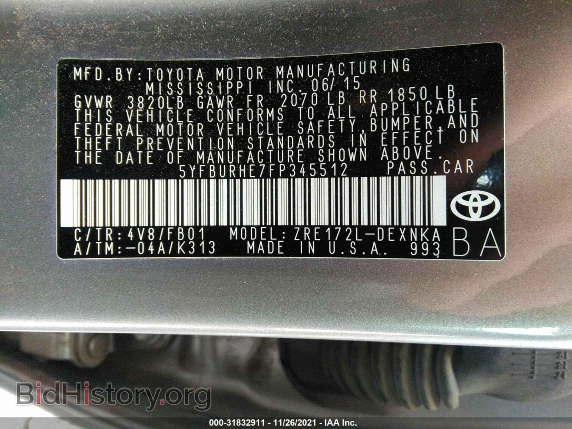 2015 TOYOTA COROLLA - VIN: 5YFBURHE7FP345512 - Фото 9