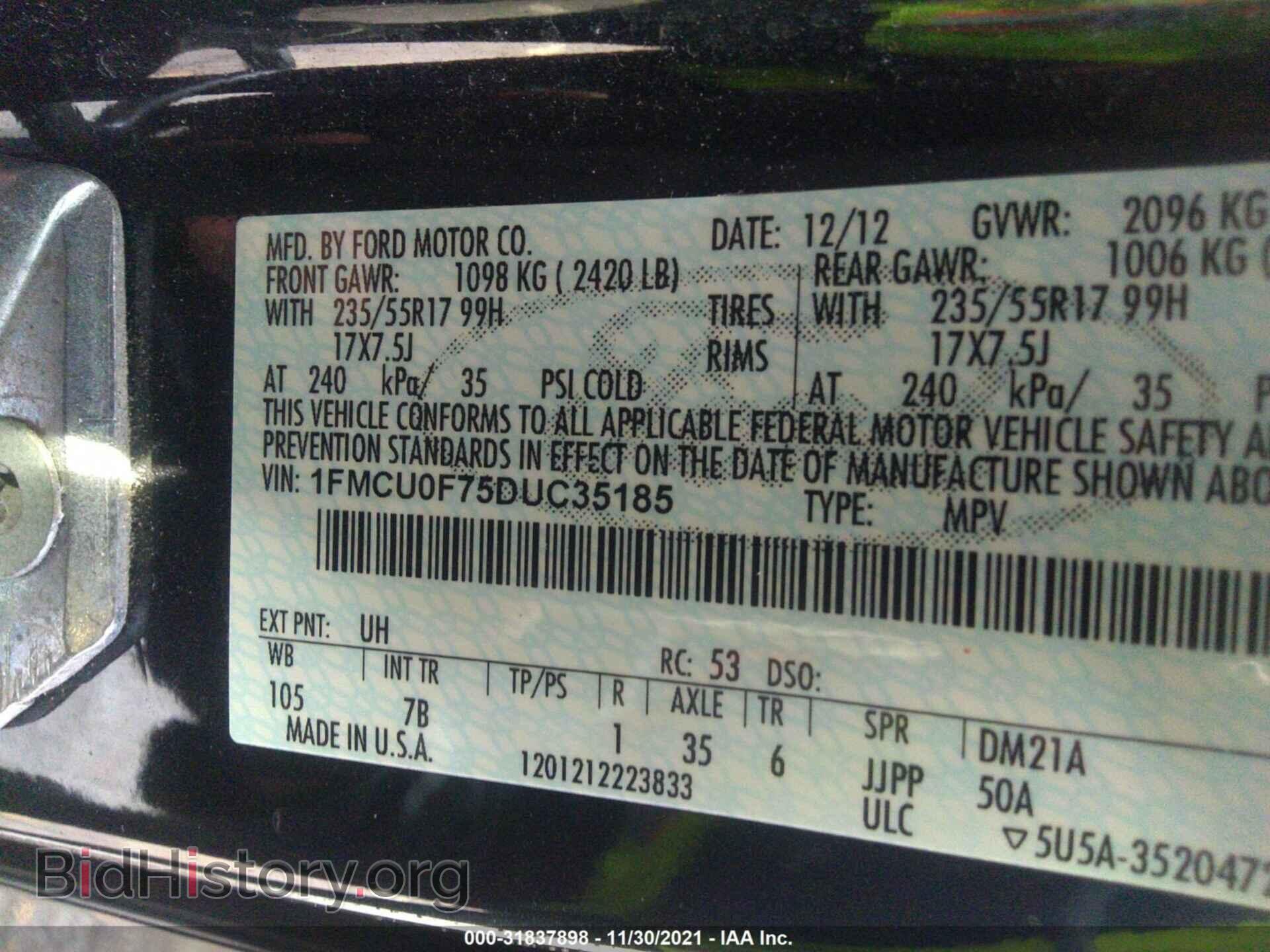 2013 FORD ESCAPE - VIN: 1FMCU0F75DUC35185 - Фото 9