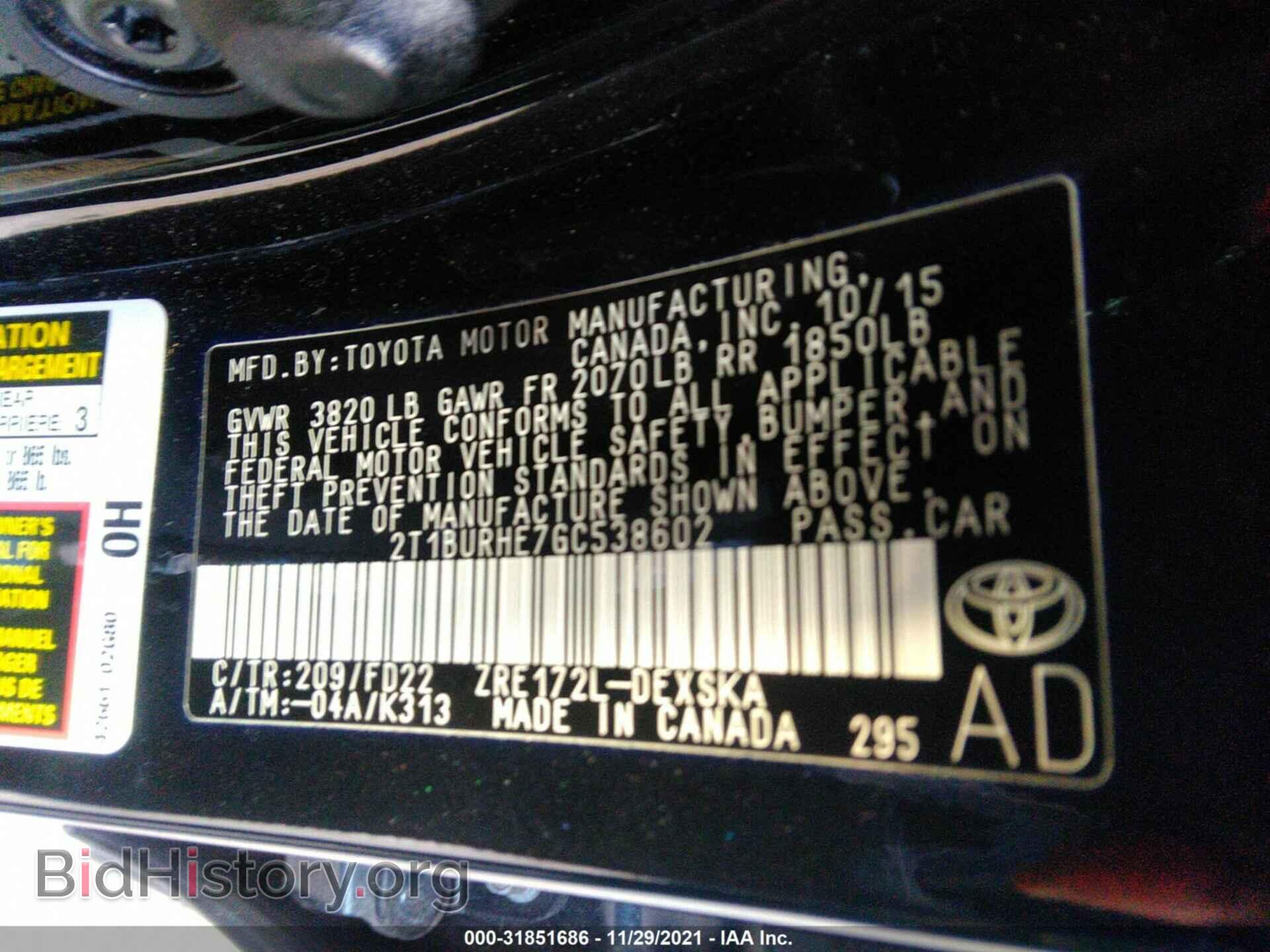2016 TOYOTA COROLLA - VIN: 2T1BURHE7GC538602 - Фото 9